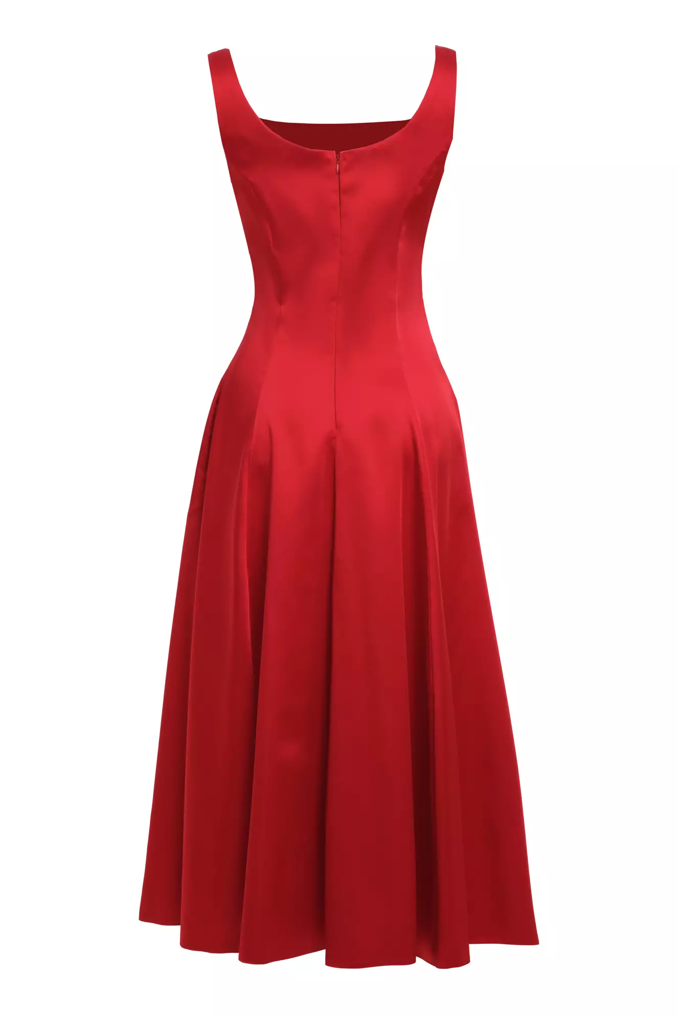 Red Satin Sleeveless Midi Dress