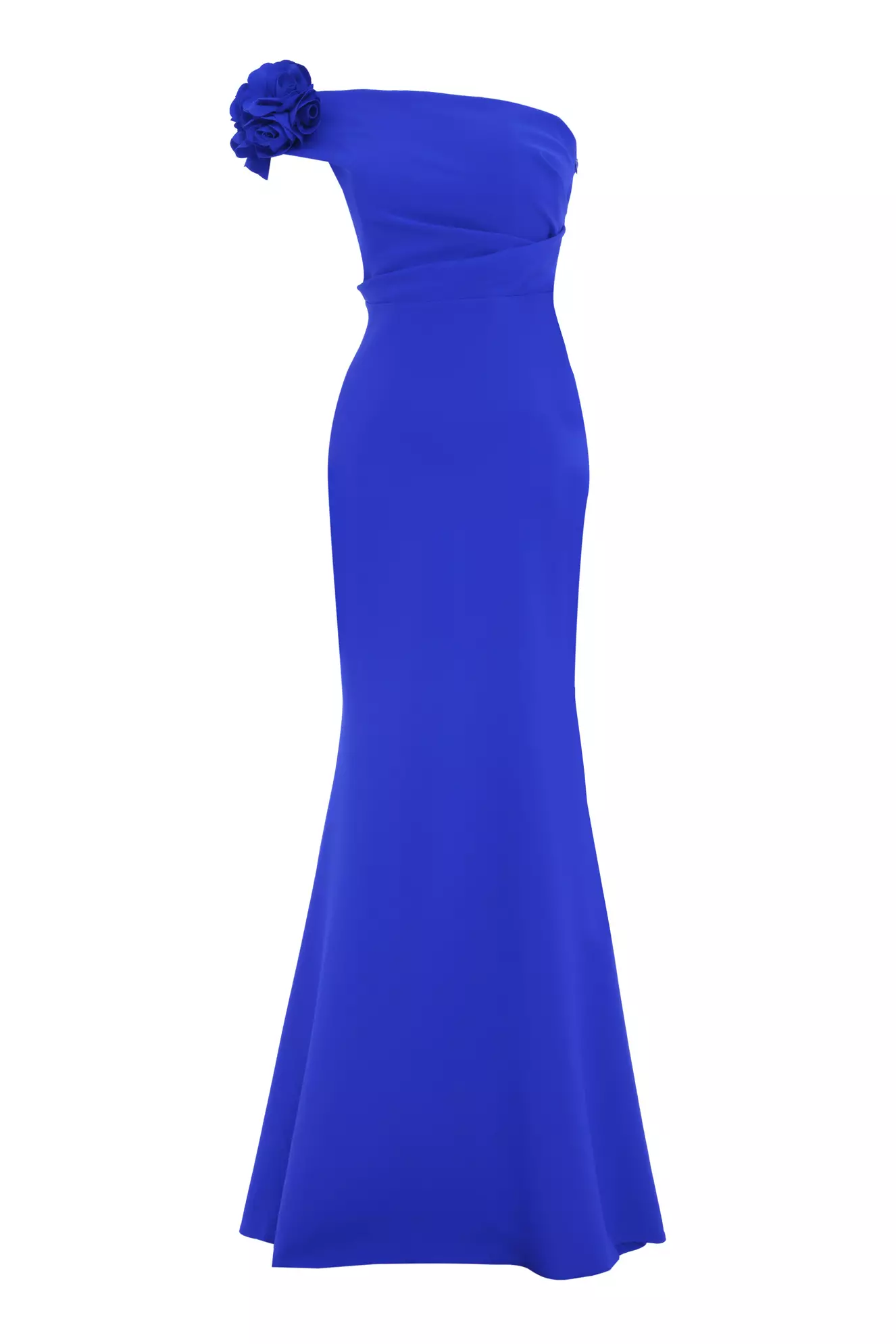 Blue Crepe One Arm Long Dress