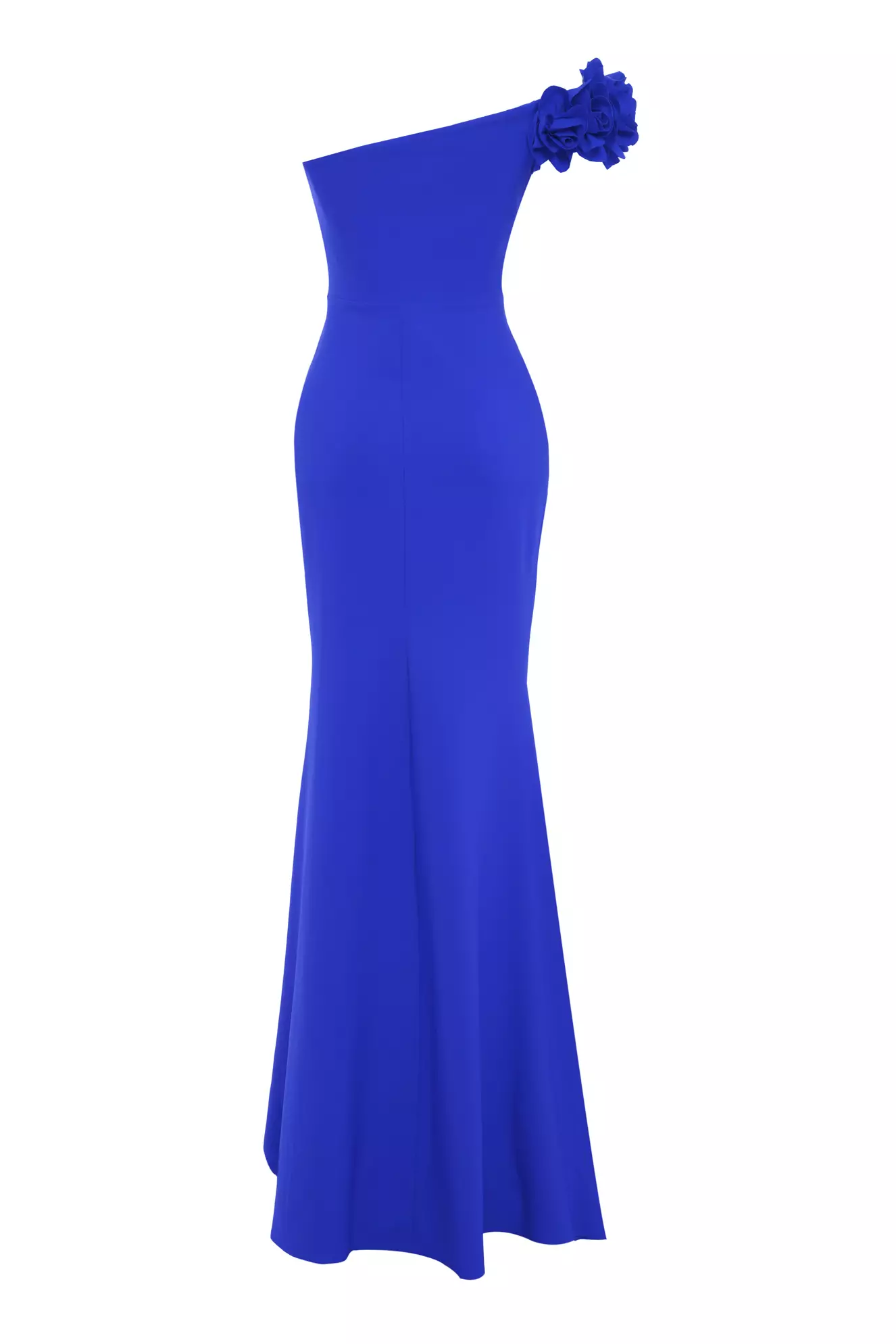 Blue Crepe One Arm Long Dress