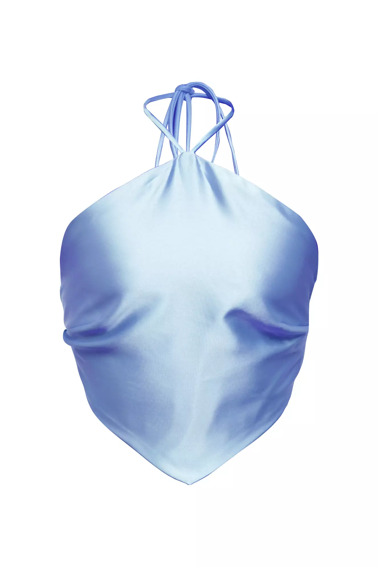 Blue satin sleeveless crop top