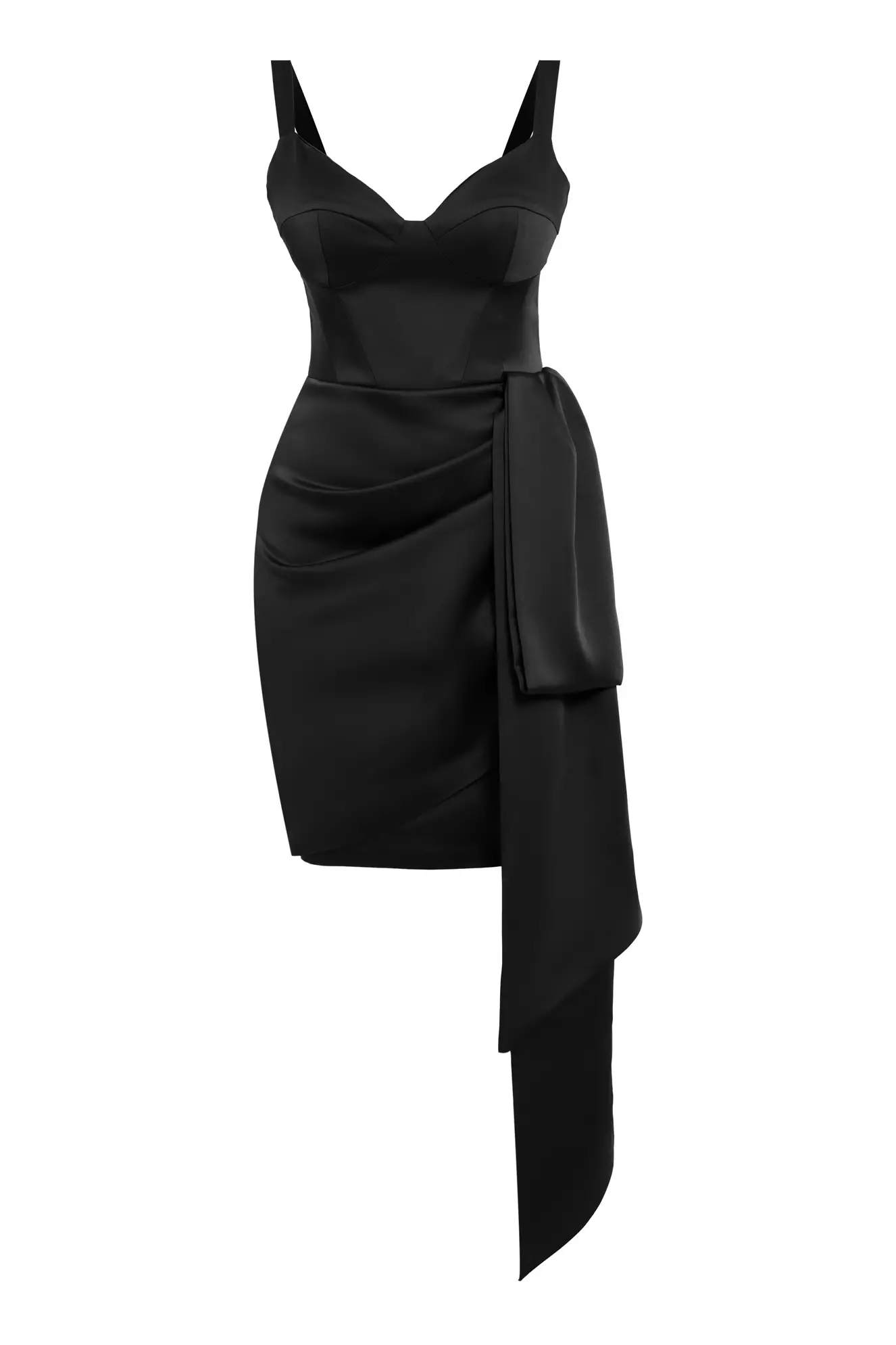Black Satin Sleeveless Mini Dress