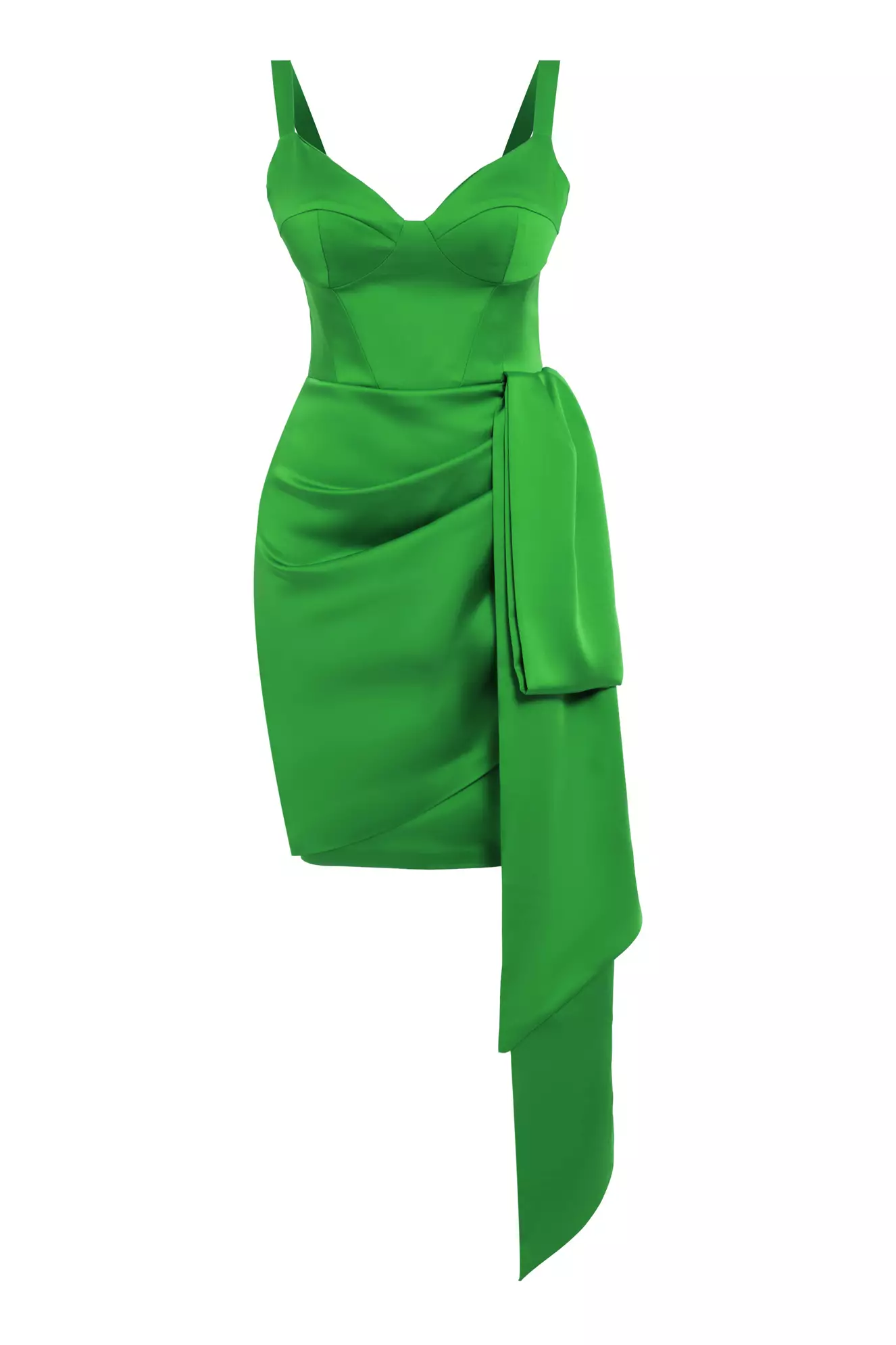 Green Satin Sleeveless Mini Dress