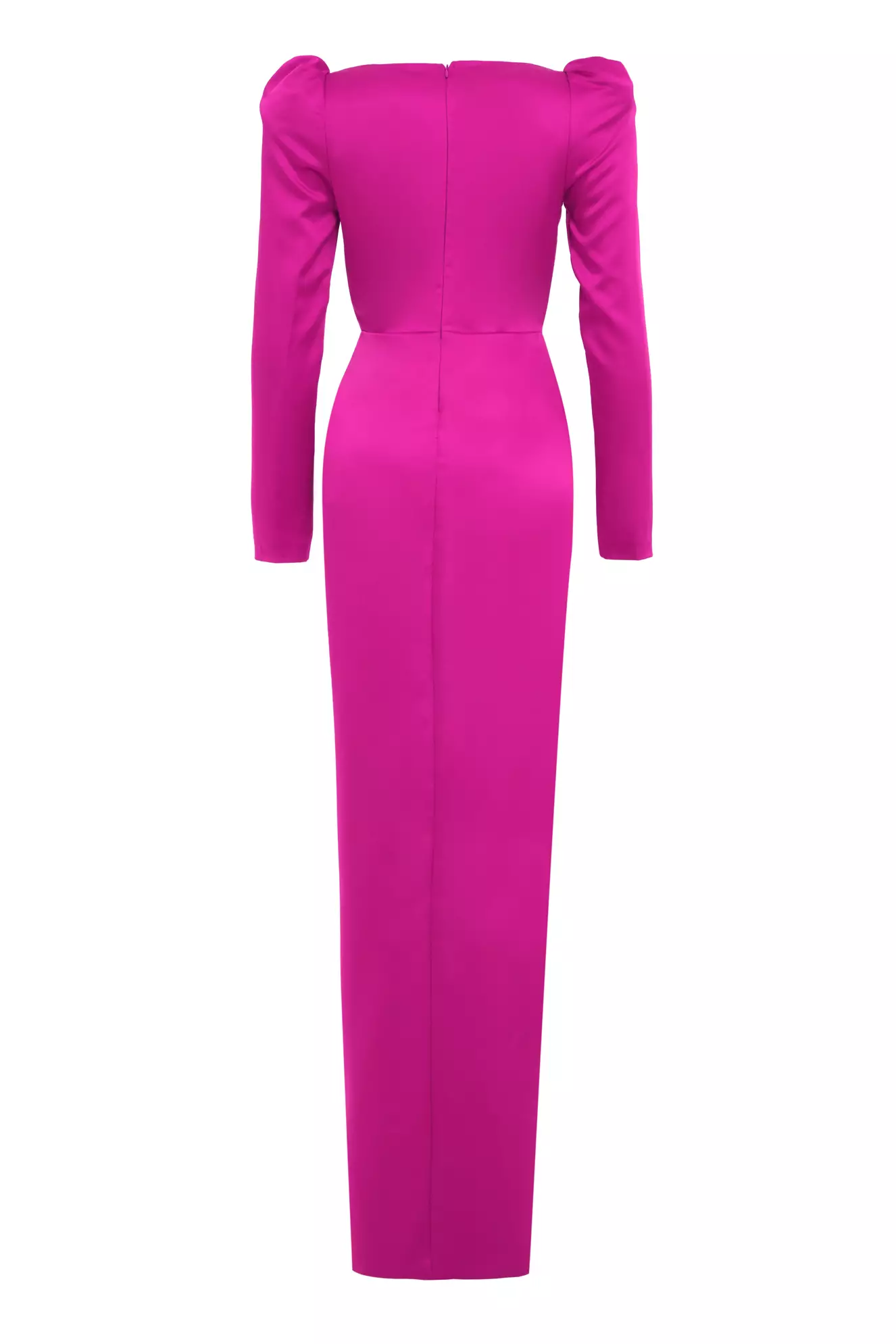 Fuchsia satin long sleeve long dress