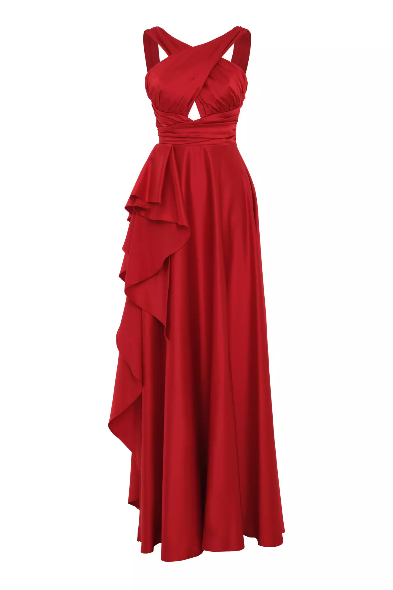 Red satin sleeveless long dress