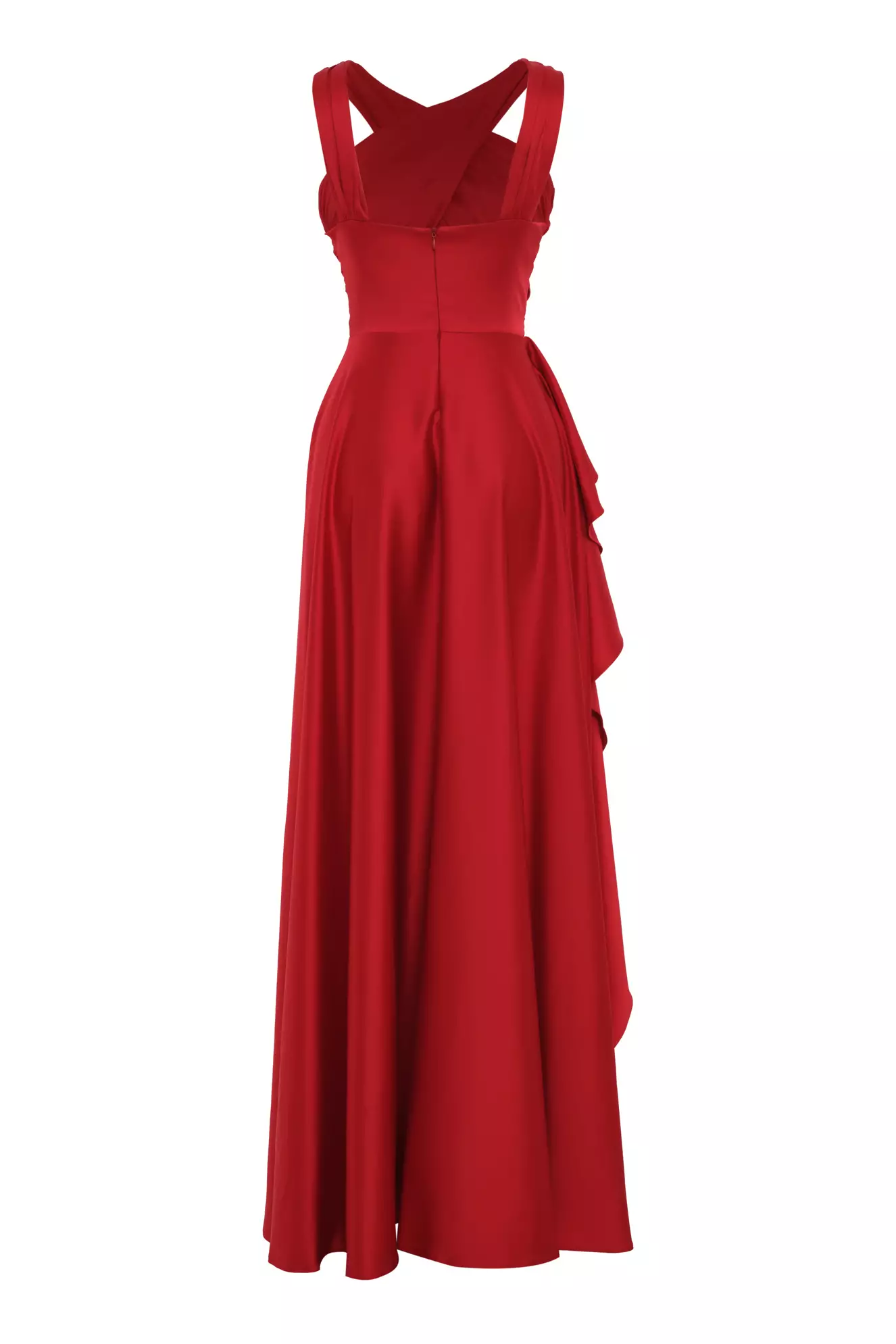 Red satin sleeveless long dress