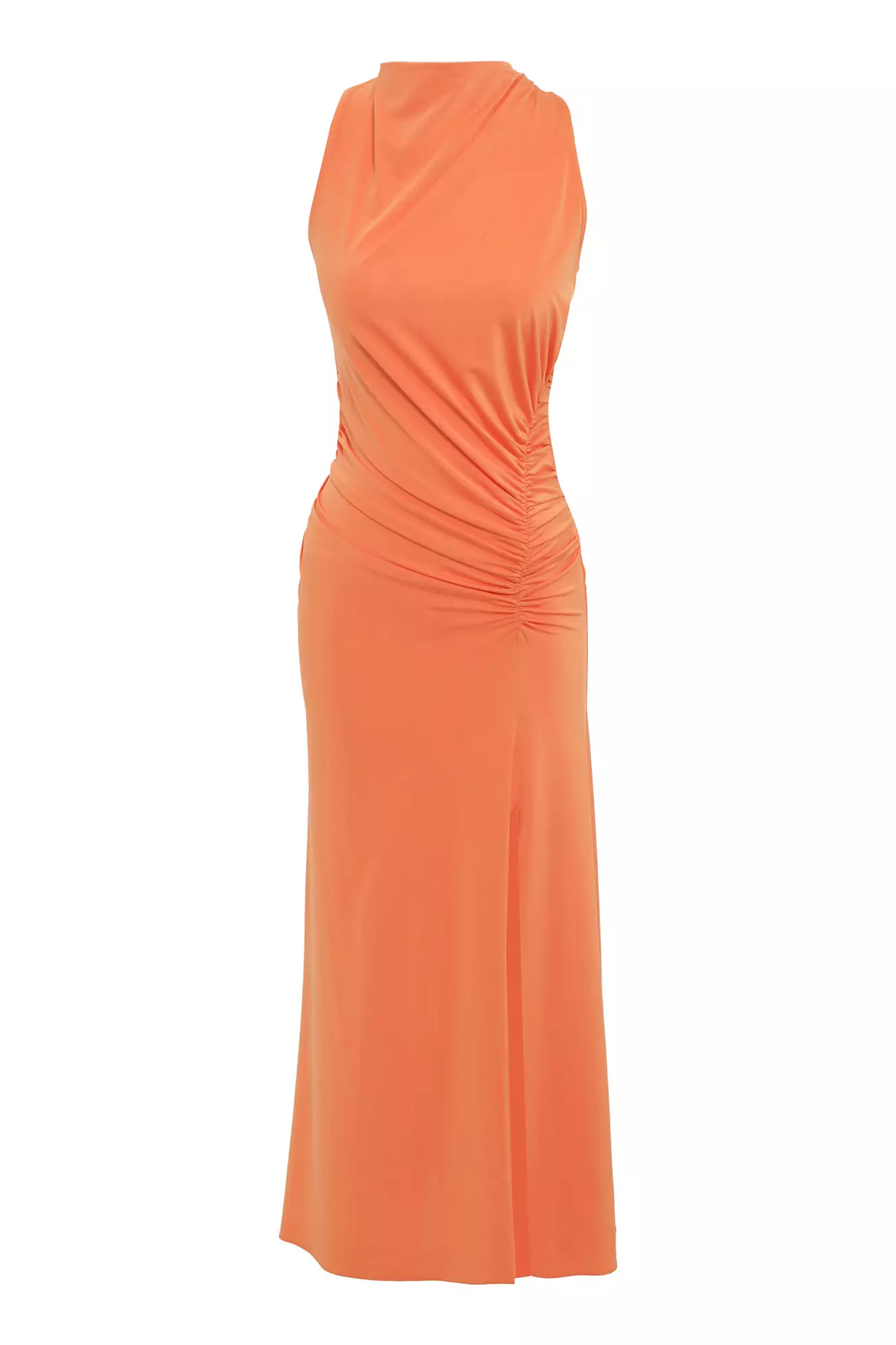 Orange örme saten sleeveless midi dress