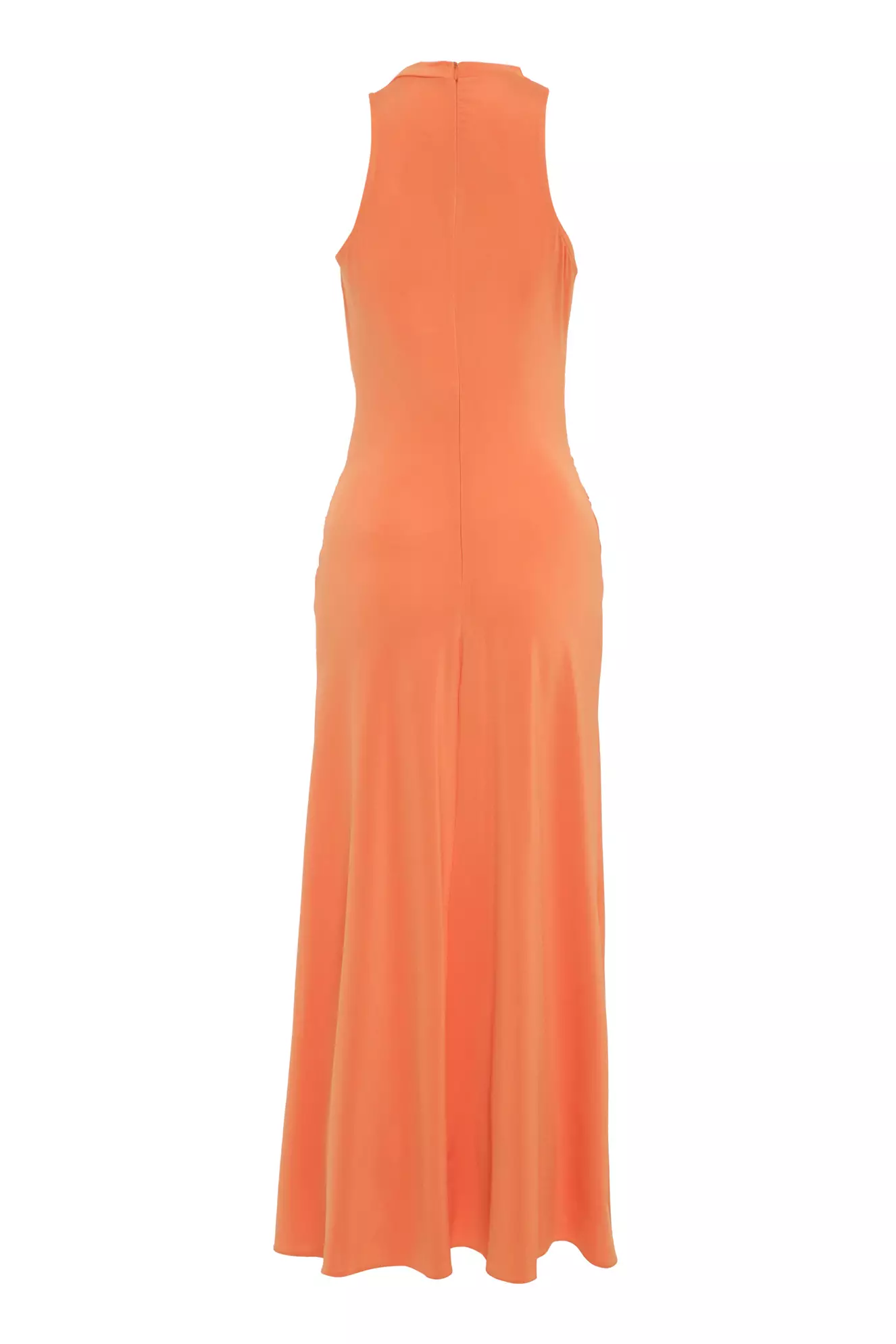 Orange örme saten sleeveless midi dress