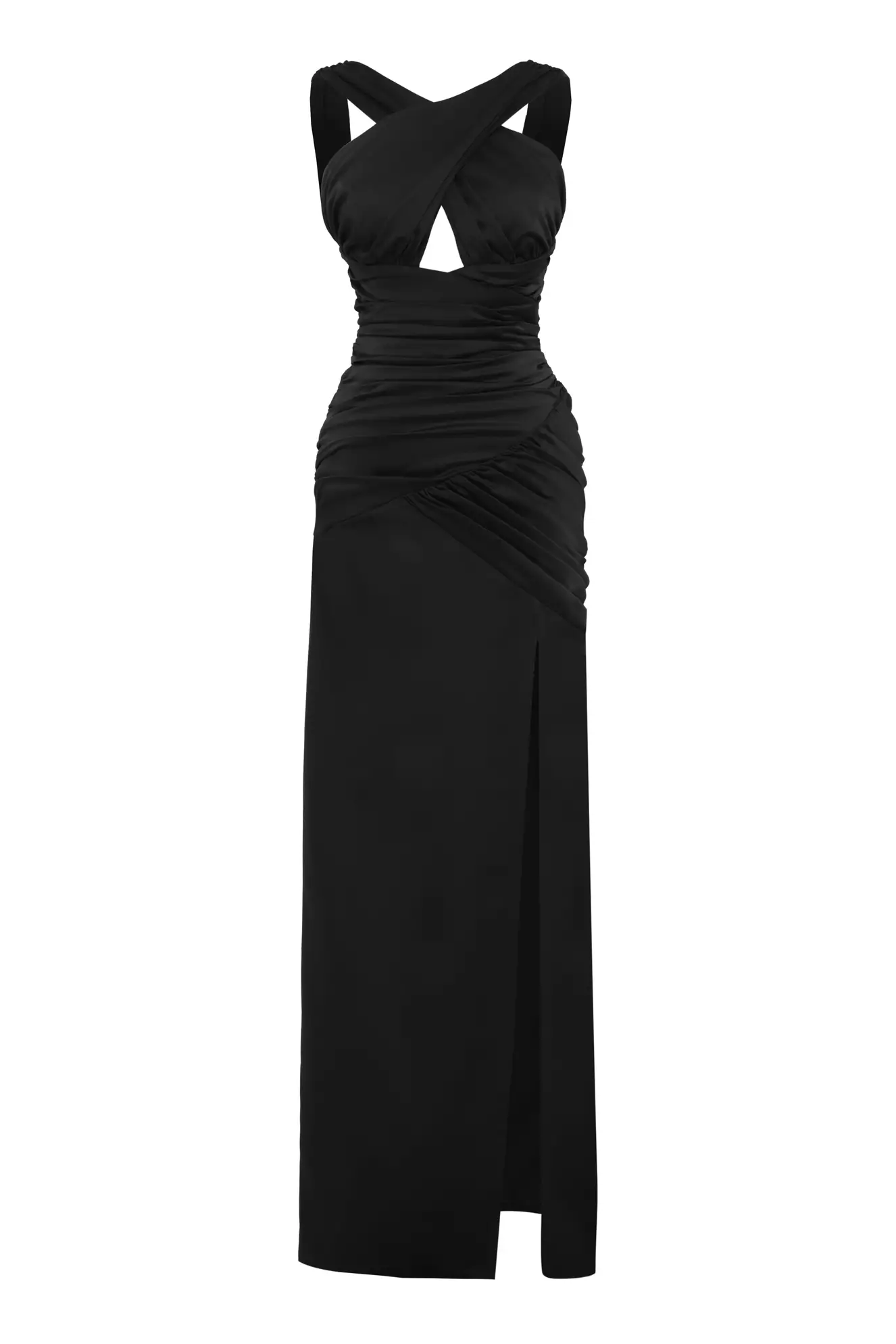 Black Satin Sleeveless Long Dress