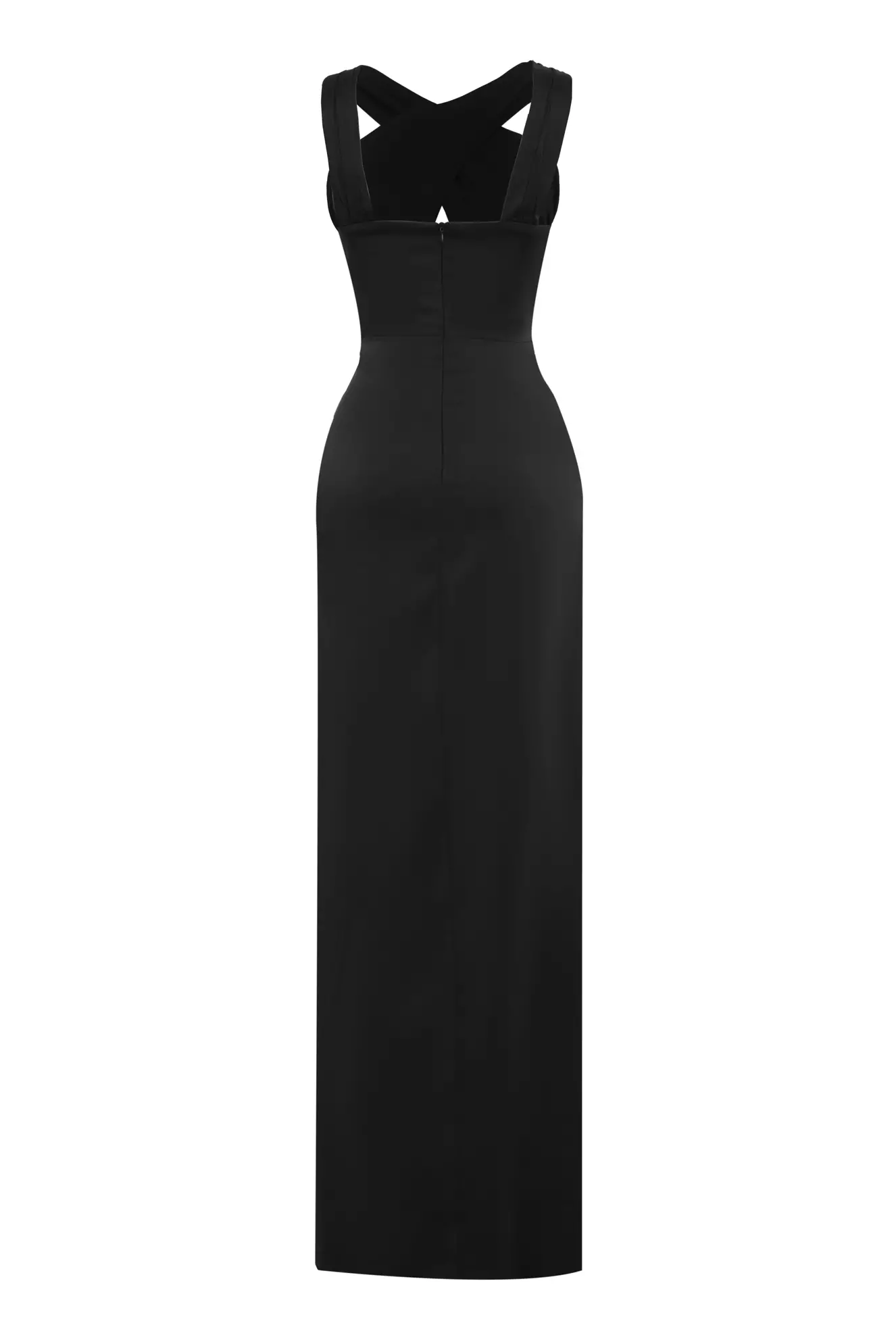 Black Satin Sleeveless Long Dress