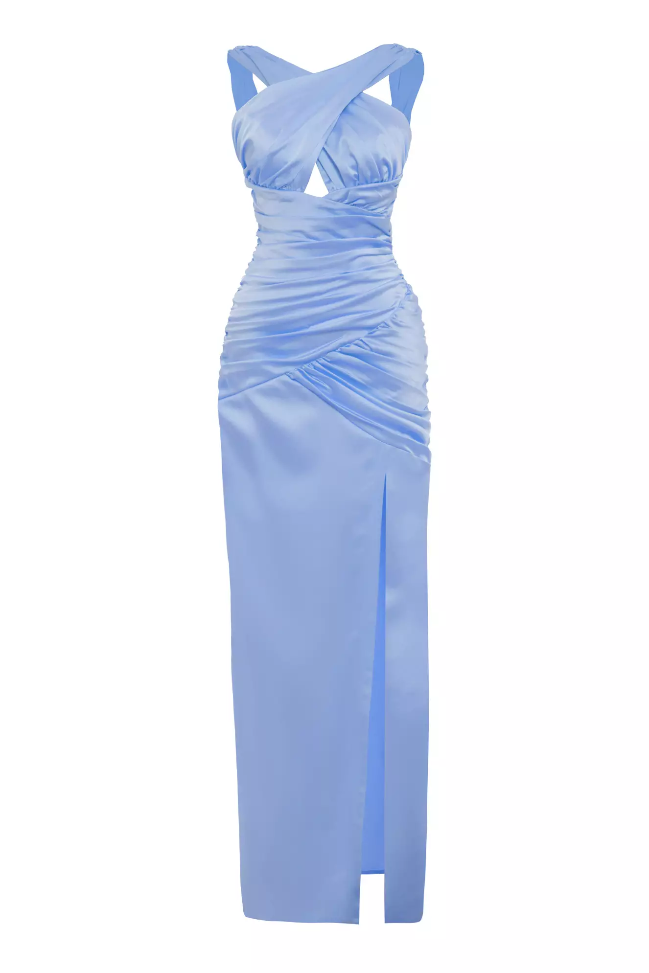 Blue Satin Sleeveless Long Dress