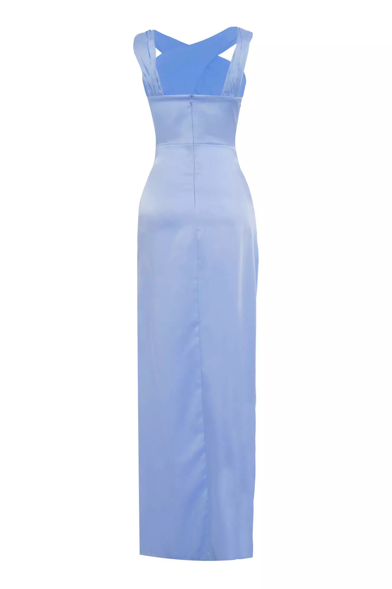 Blue Satin Sleeveless Long Dress