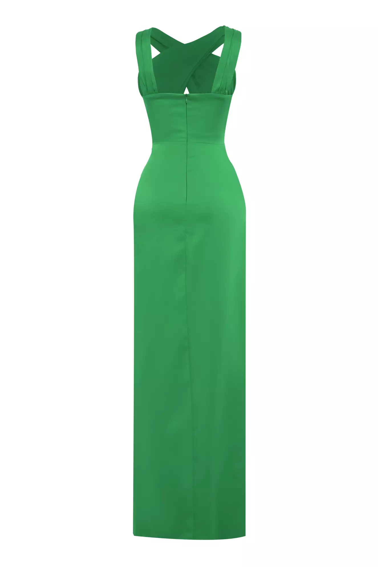 Green Satin Sleeveless Long Dress