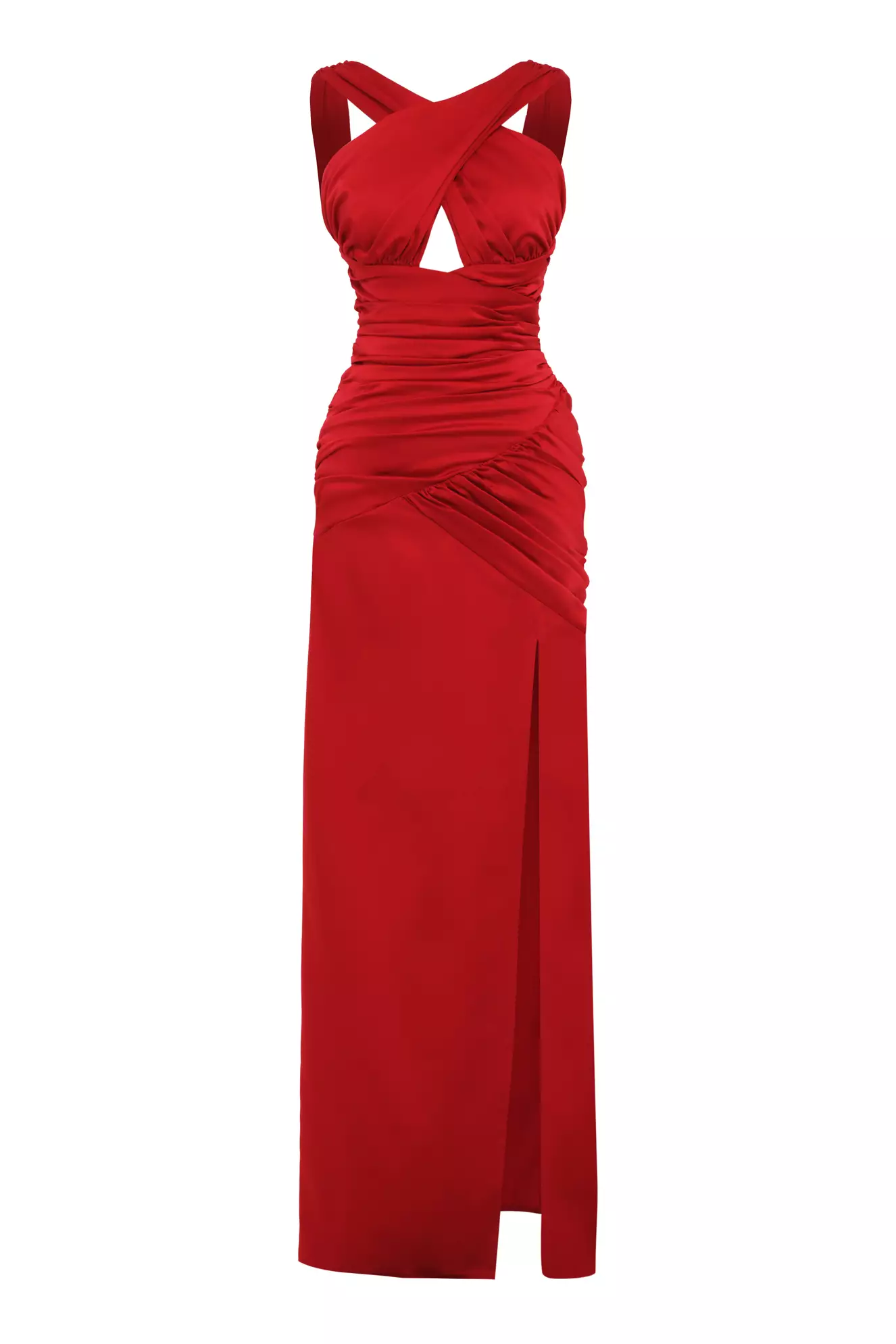 Red Satin Sleeveless Long Dress