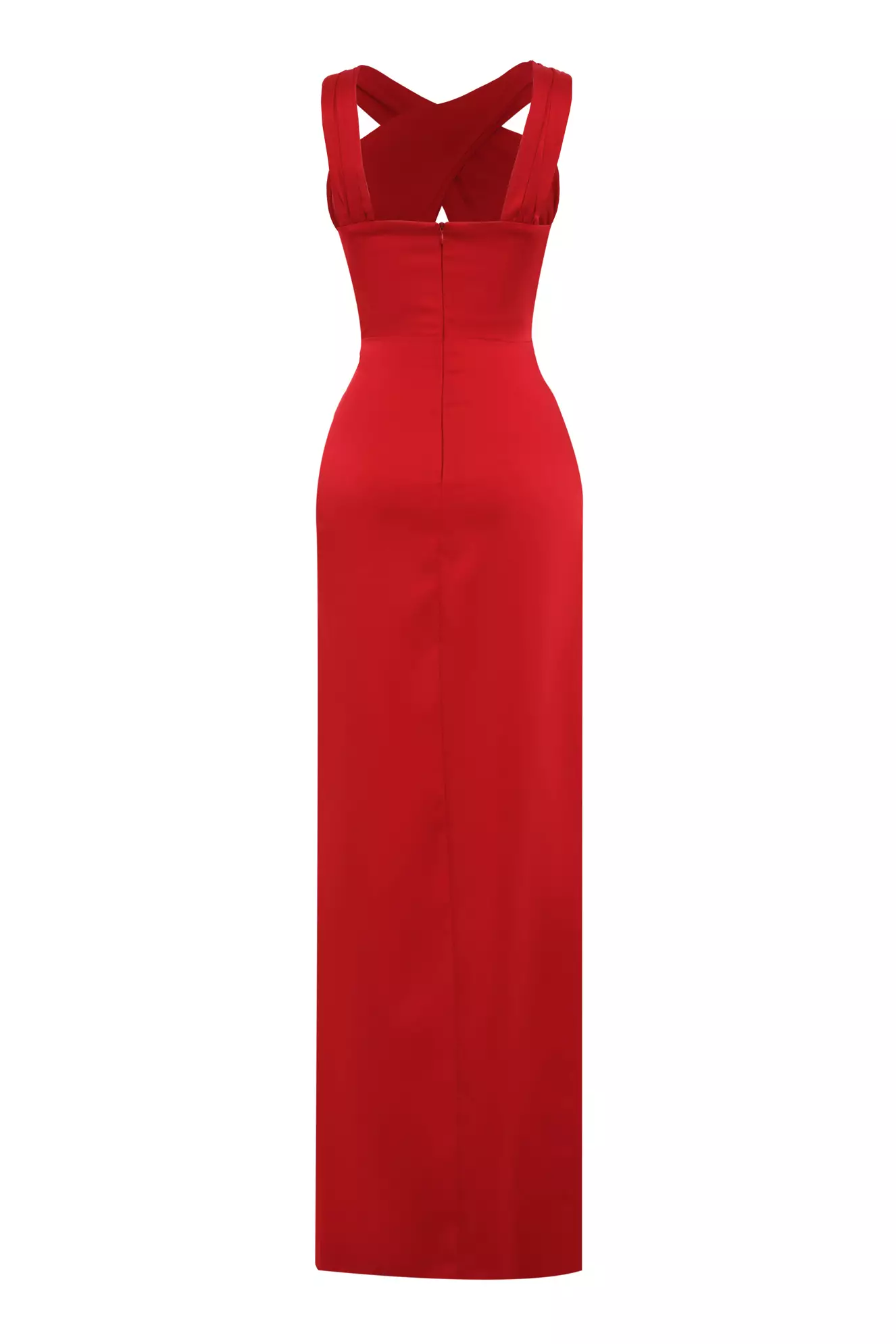 Red Satin Sleeveless Long Dress