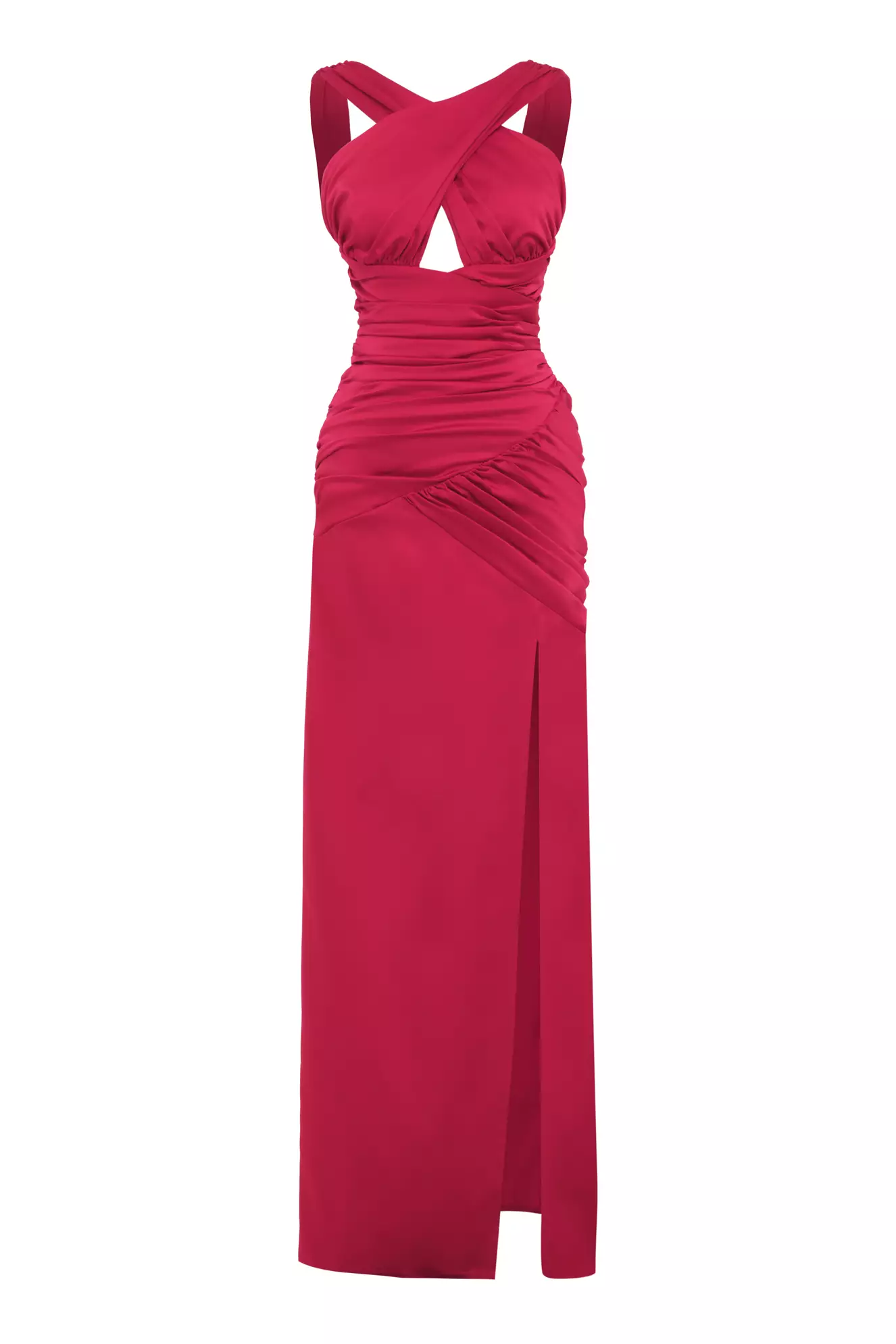 Fuchsia Satin Sleeveless Long Dress