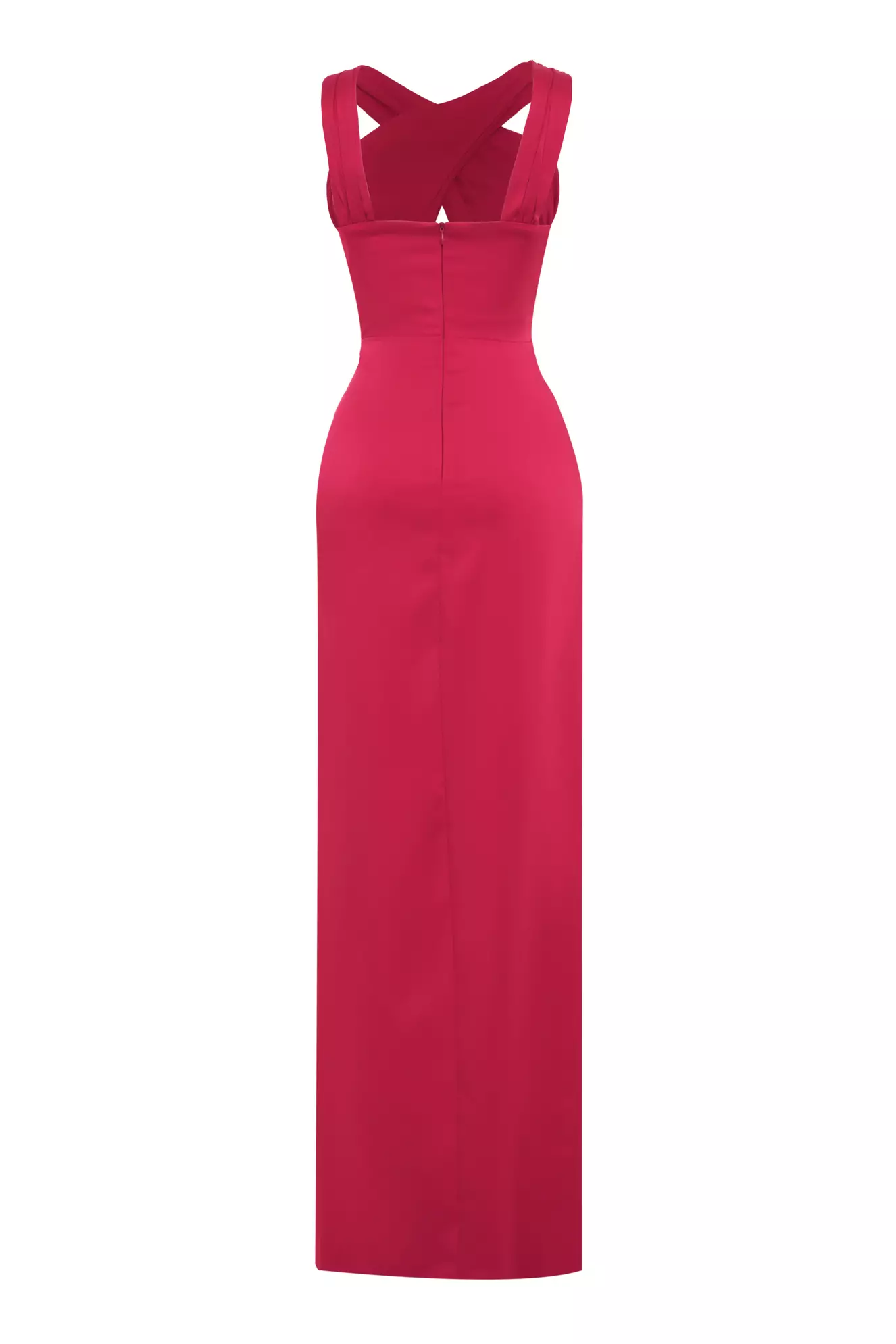 Fuchsia Satin Sleeveless Long Dress
