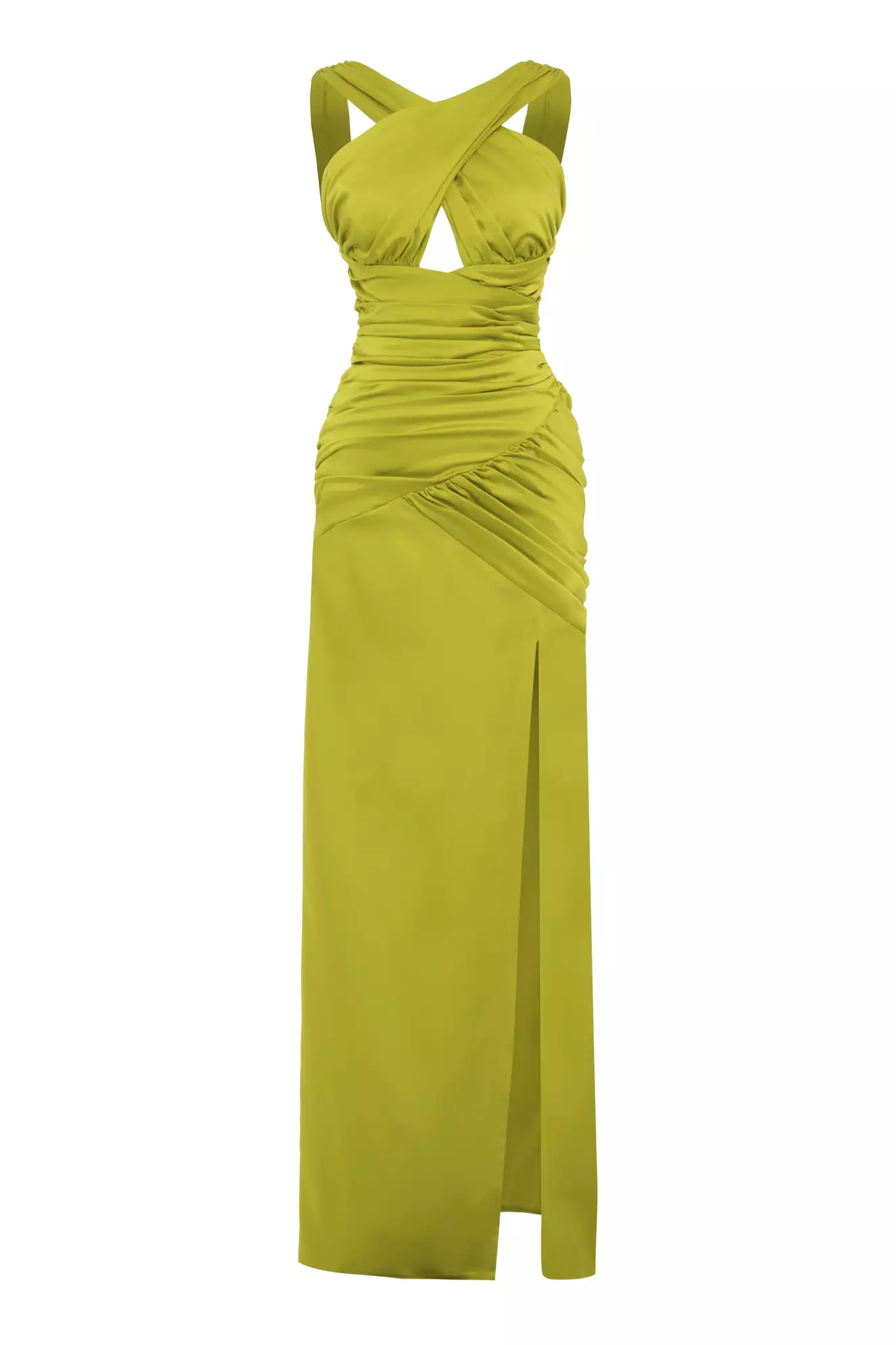 Pistachio Green Satin Sleeveless Long Dress
