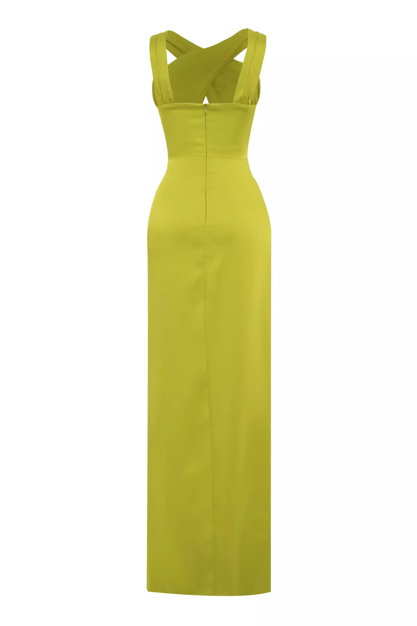 Pistachio Green Satin Sleeveless Long Dress