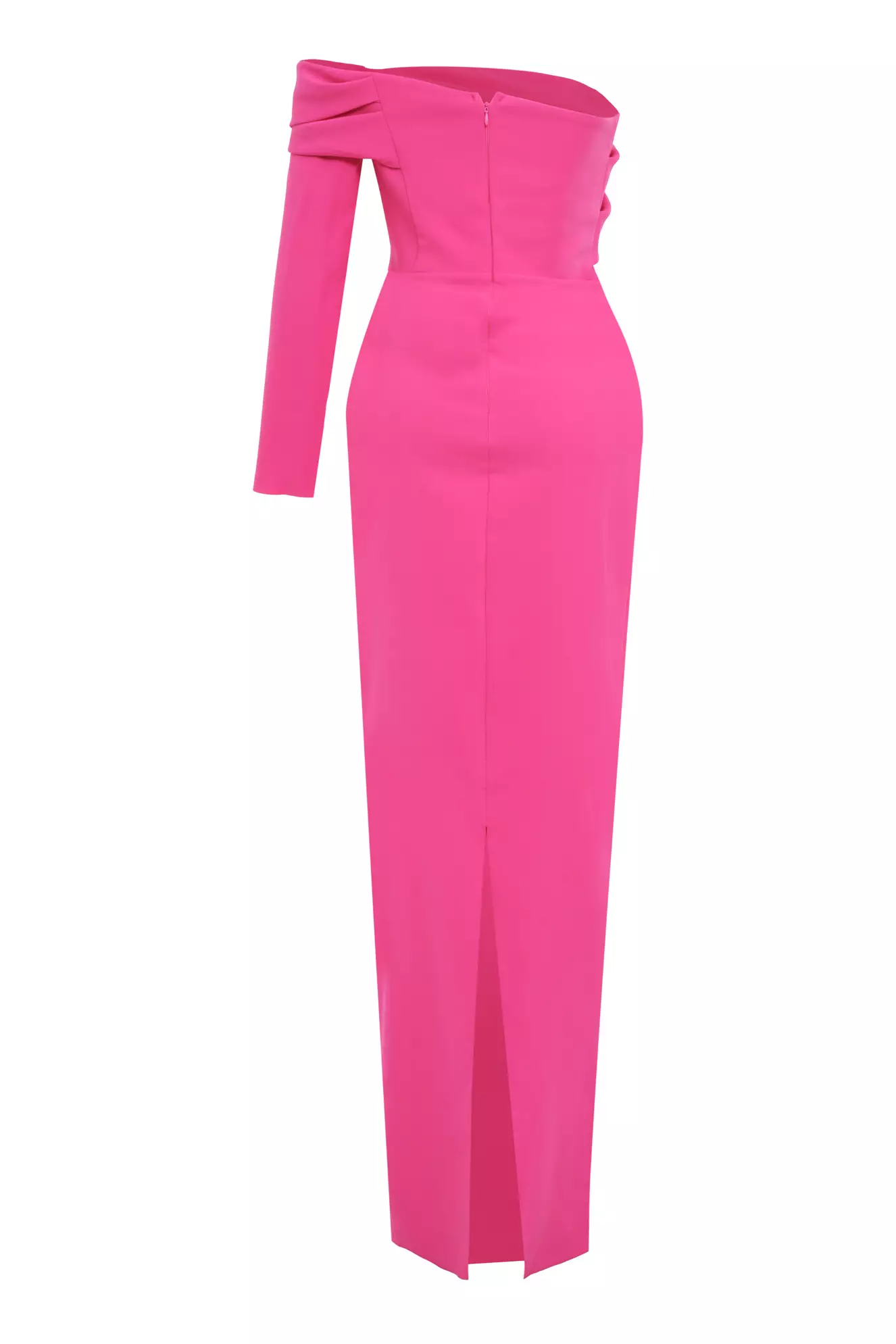Fuchsia Crepe One Arm Long Dress