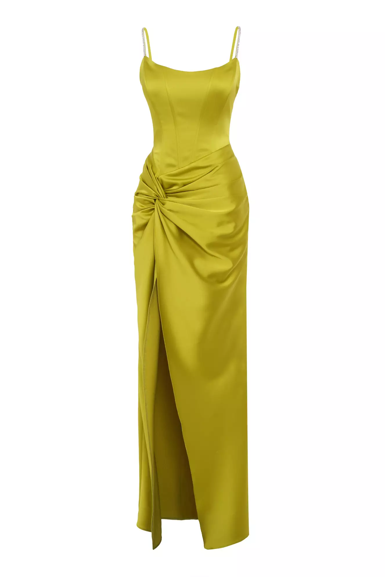 Pistachio Green Satin Sleeveless Long Dress | Decolleted Dresses | KeiKei Pistachio Green Satin Sleeveless Long Dress | Decolleted Dresses | KeiKei