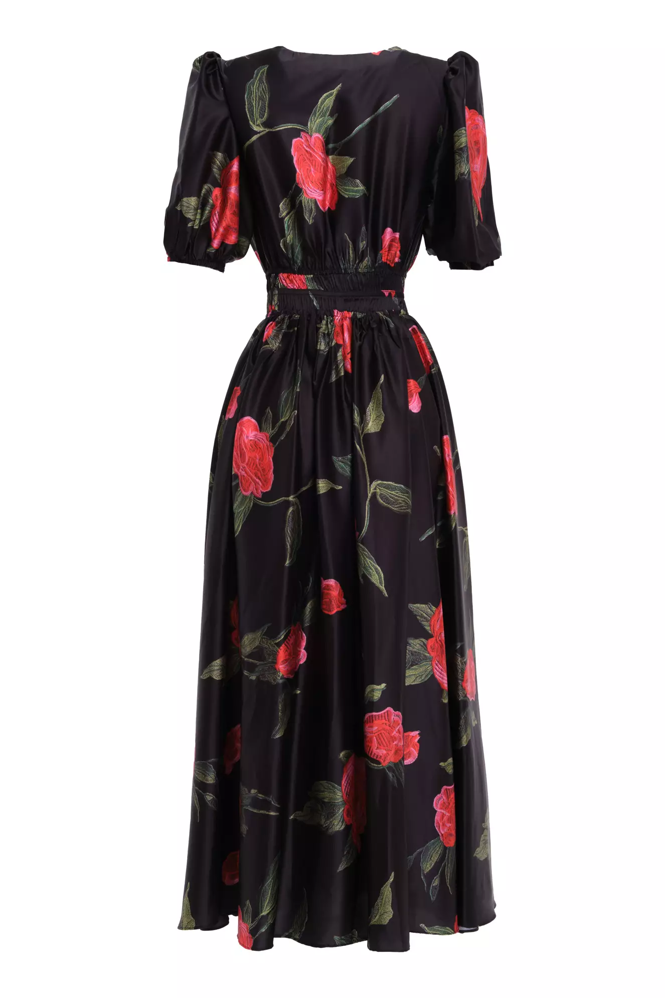 Printed satin short sleeve maxi dress