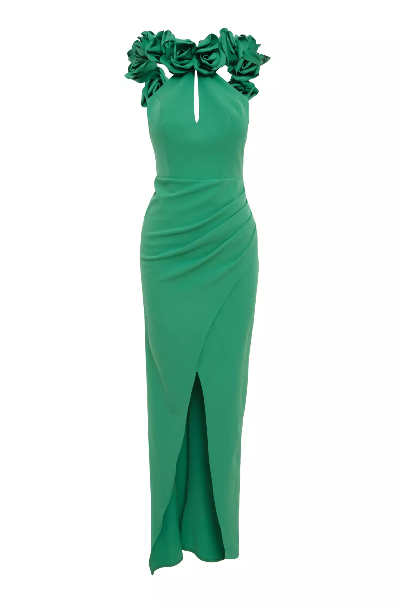Green crepe sleeveless long dress