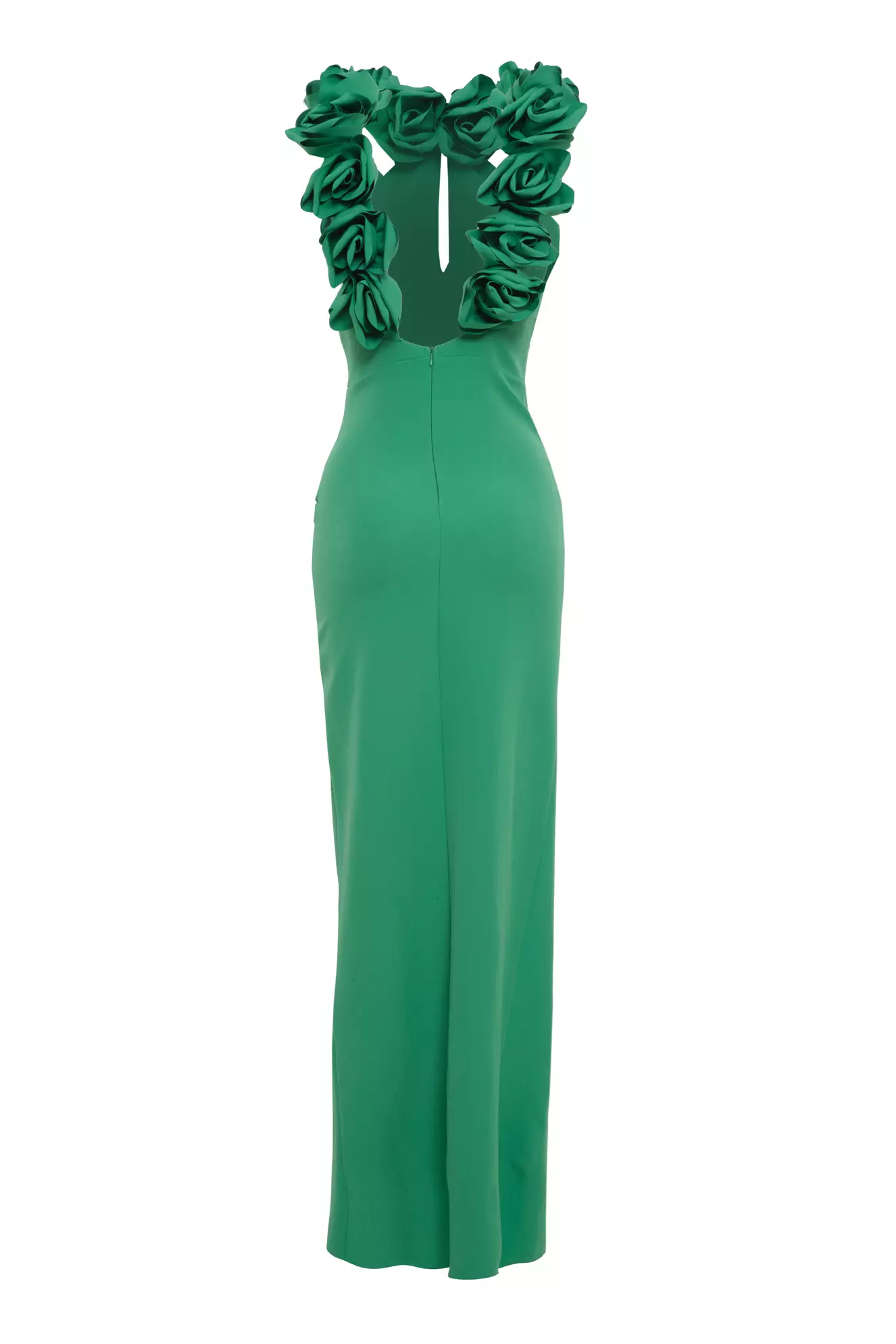 Green crepe sleeveless long dress