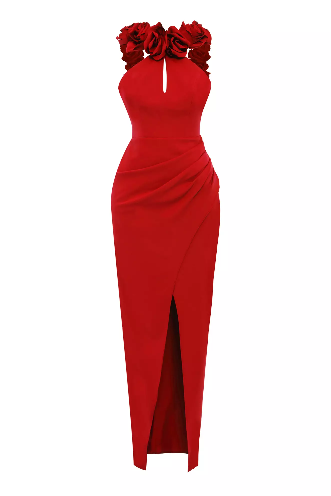 Red Crepe Sleeveless Long Dress