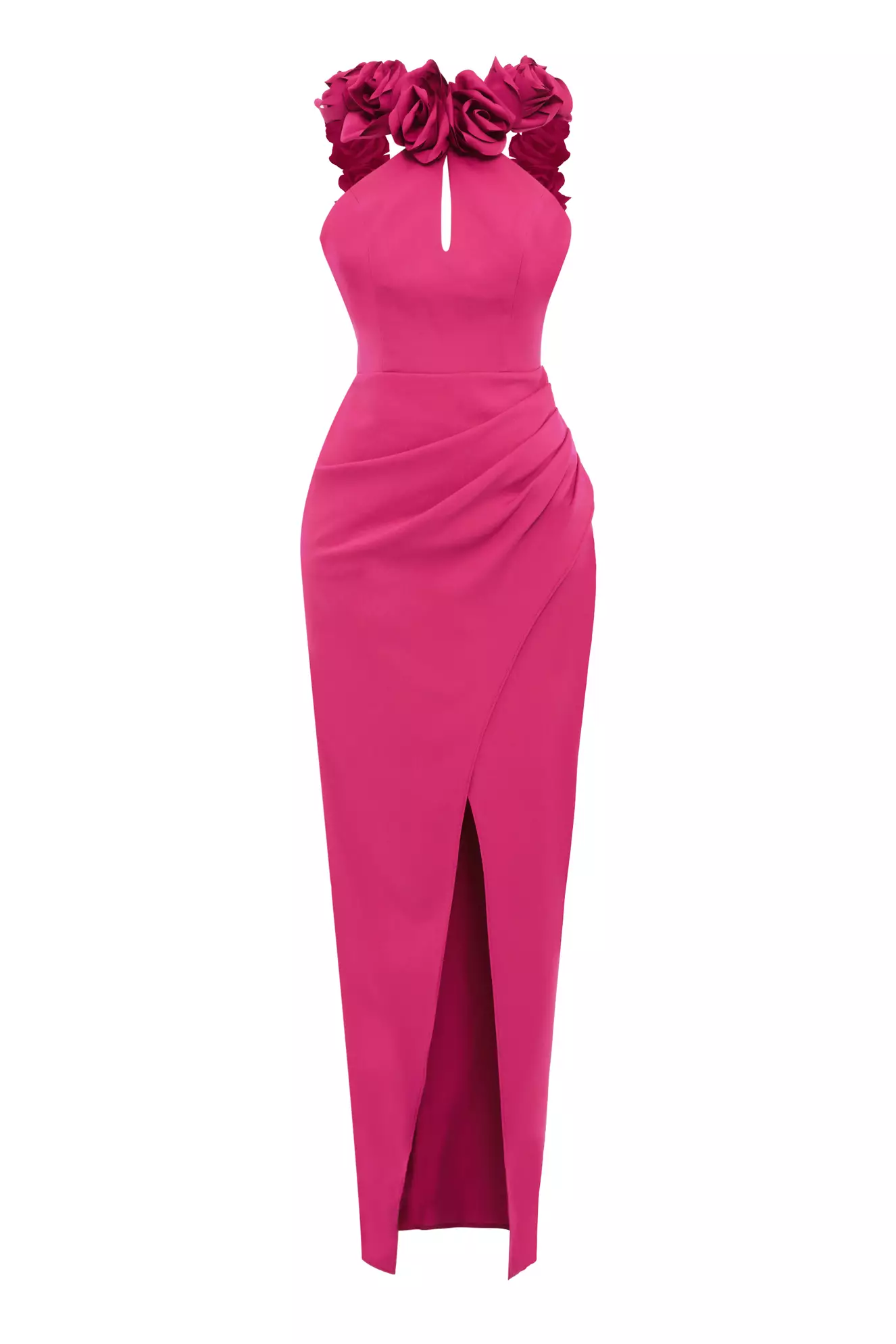 Fuchsia crepe sleeveless long dress