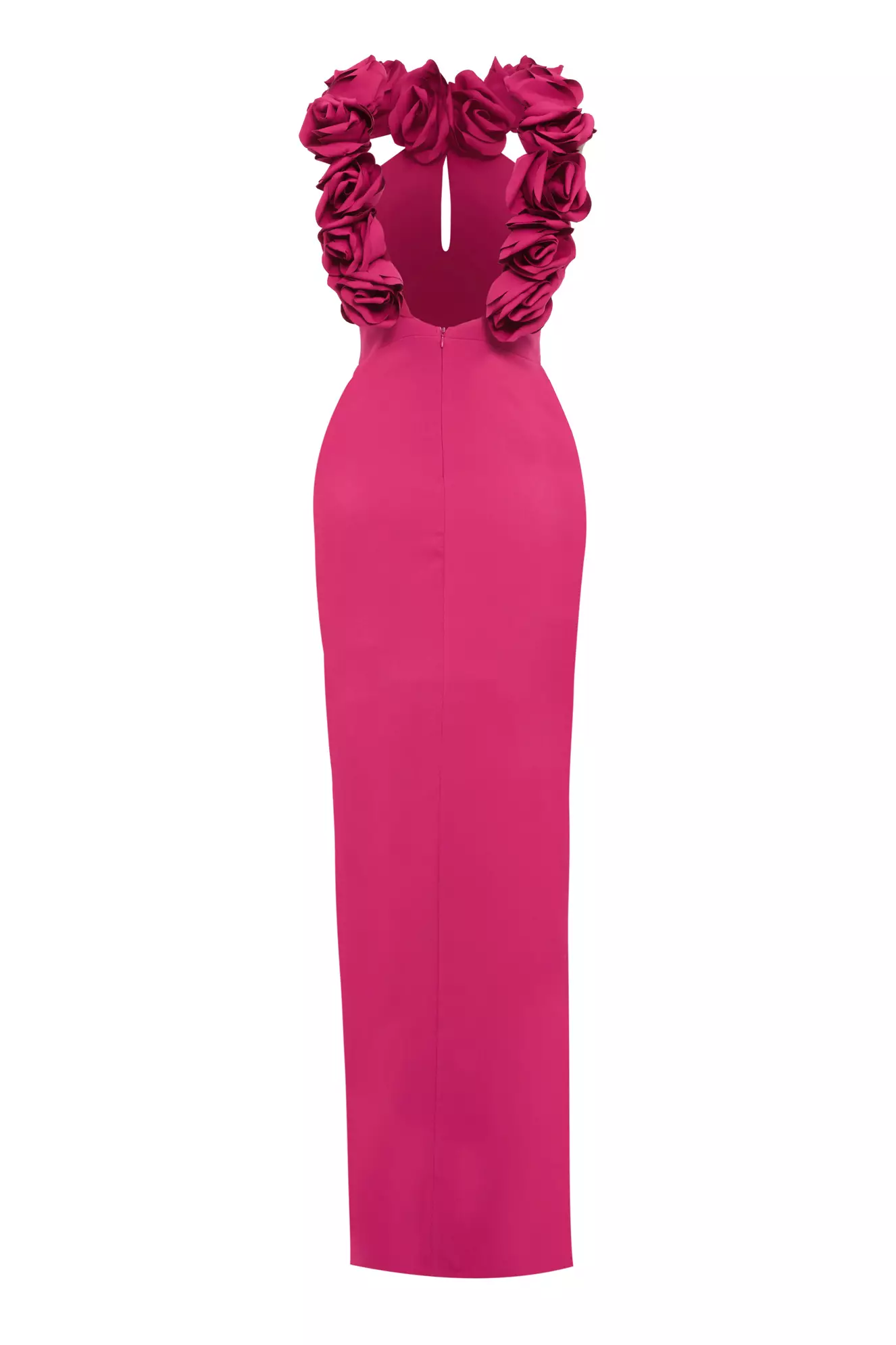 Fuchsia crepe sleeveless long dress