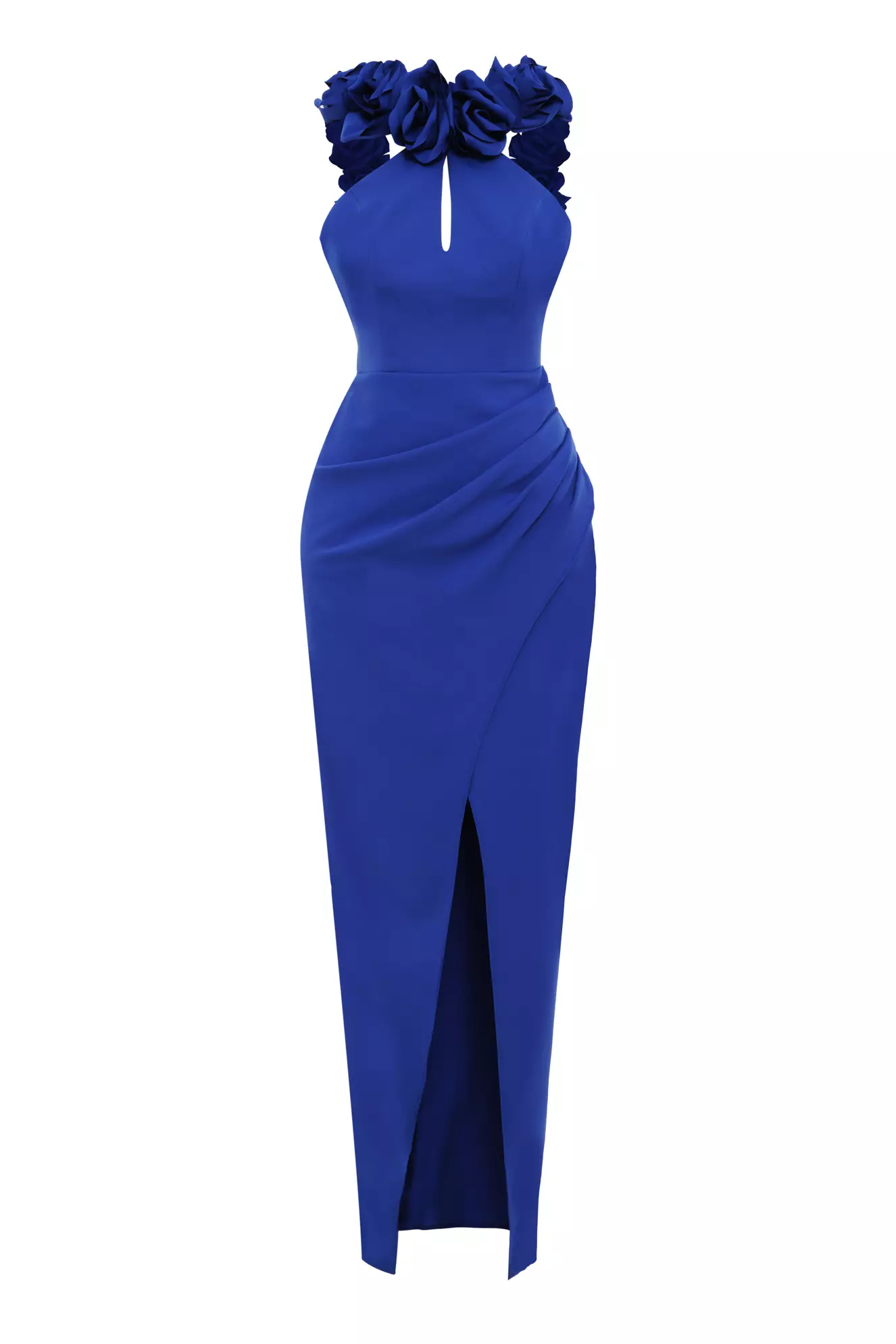 Blue crepe sleeveless long dress