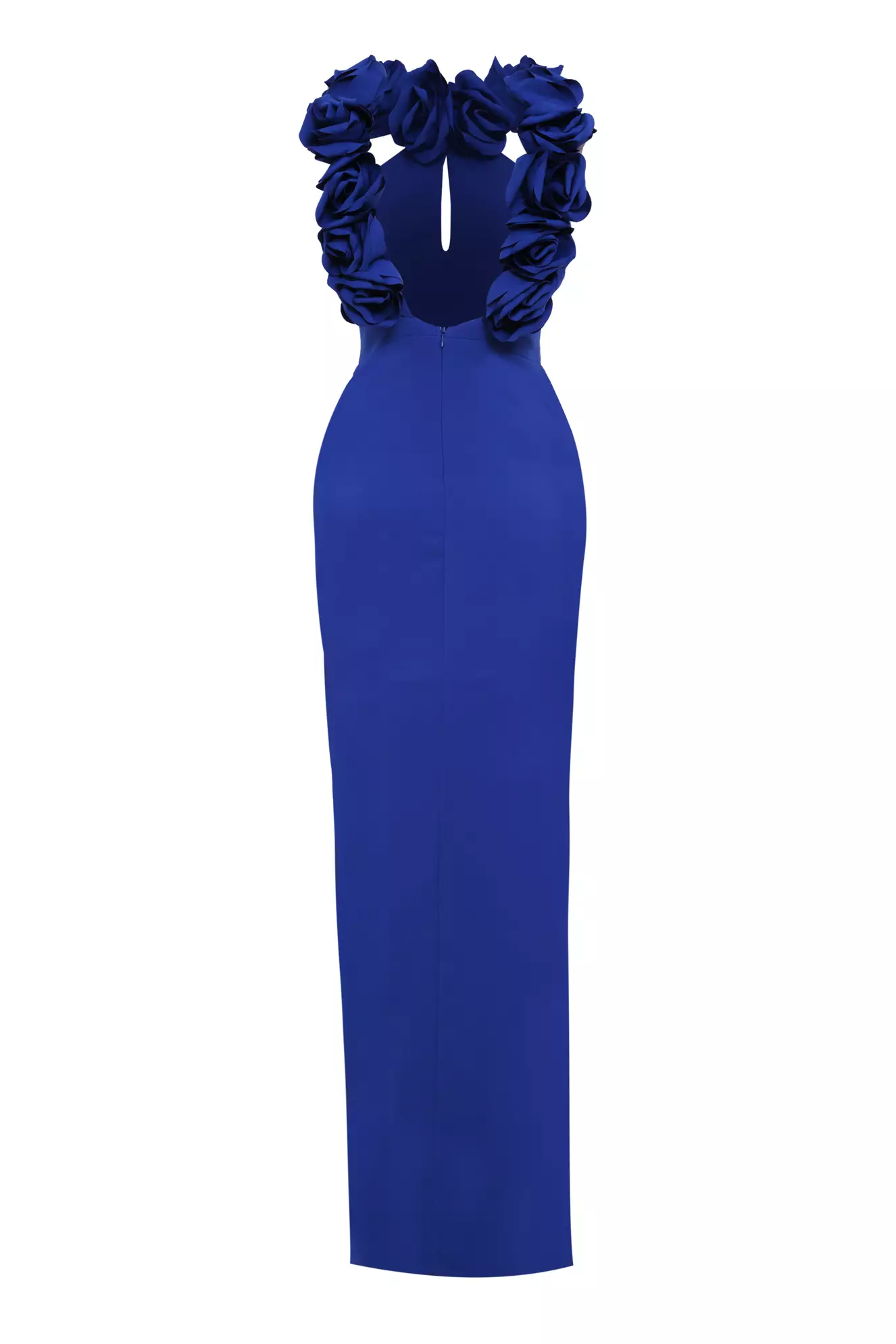 Blue crepe sleeveless long dress