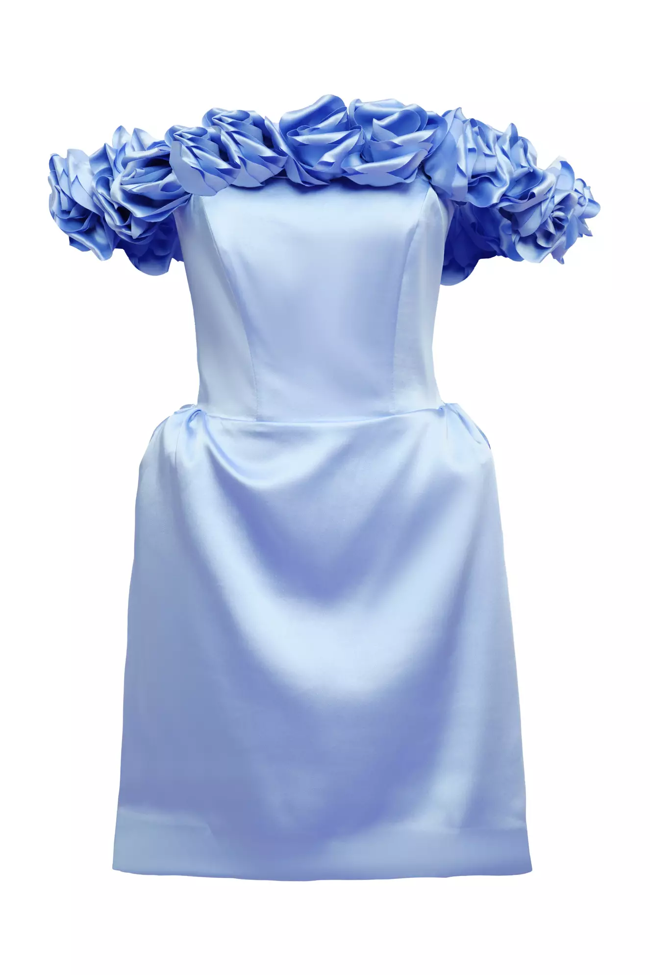 Blue Satin Sleeveless Mini Dress