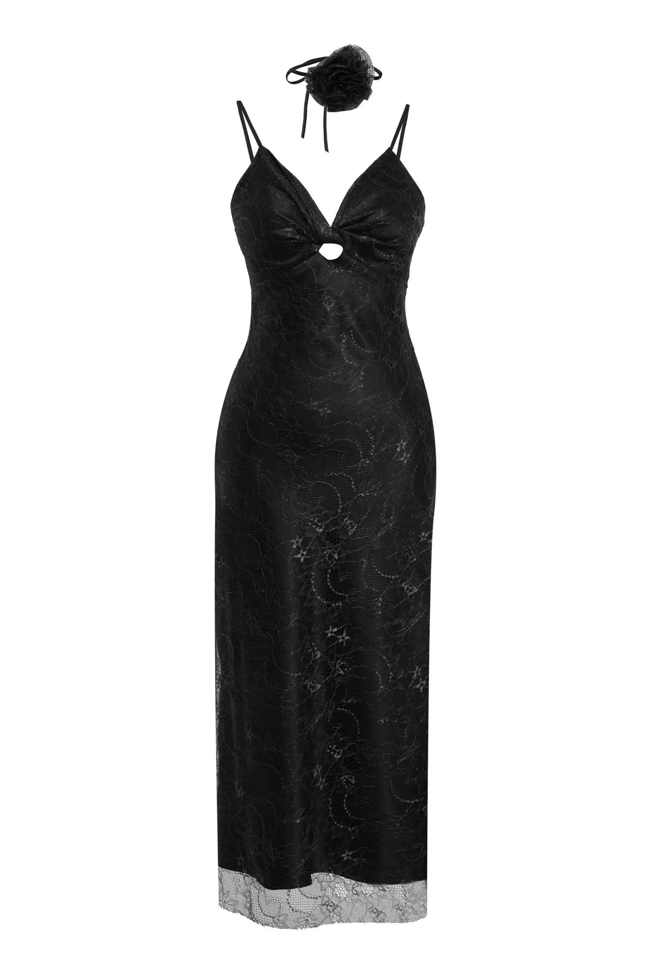 Black Lace Sleeveless Midi Dress