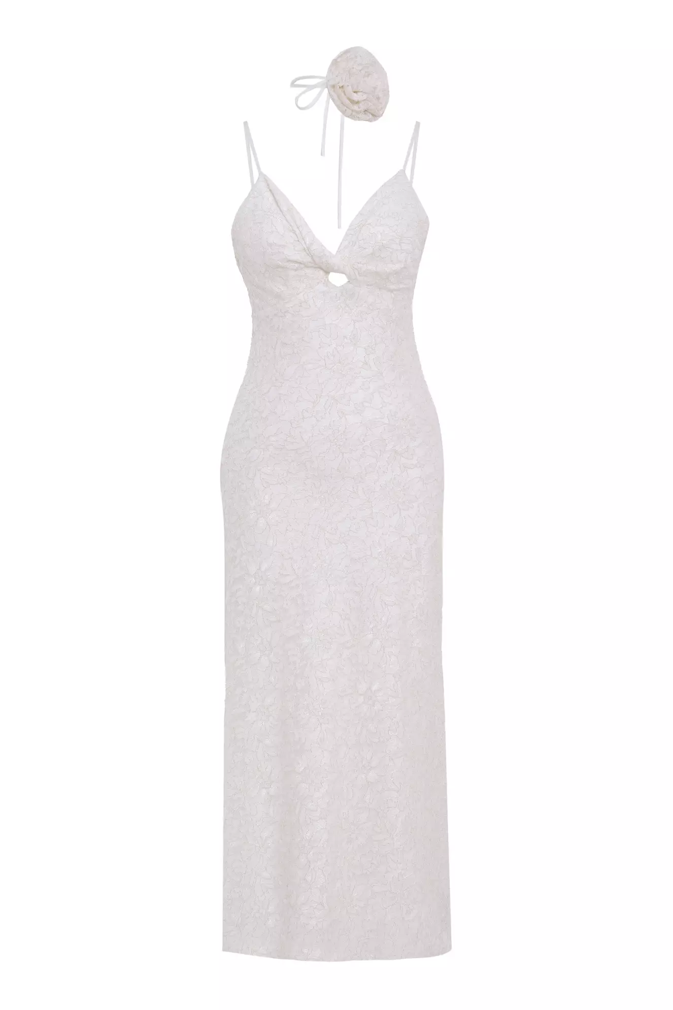 White lace sleeveless midi dress