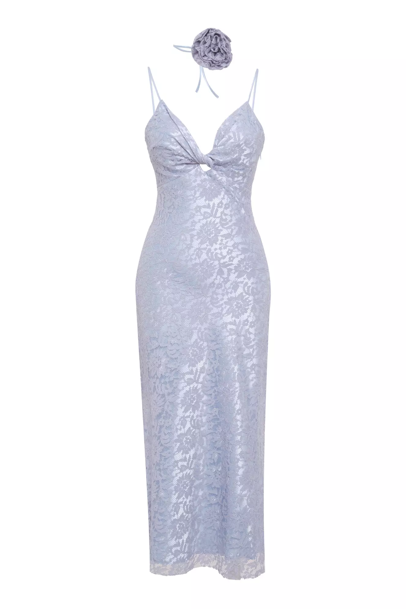 Gray Lace Sleeveless Midi Dress