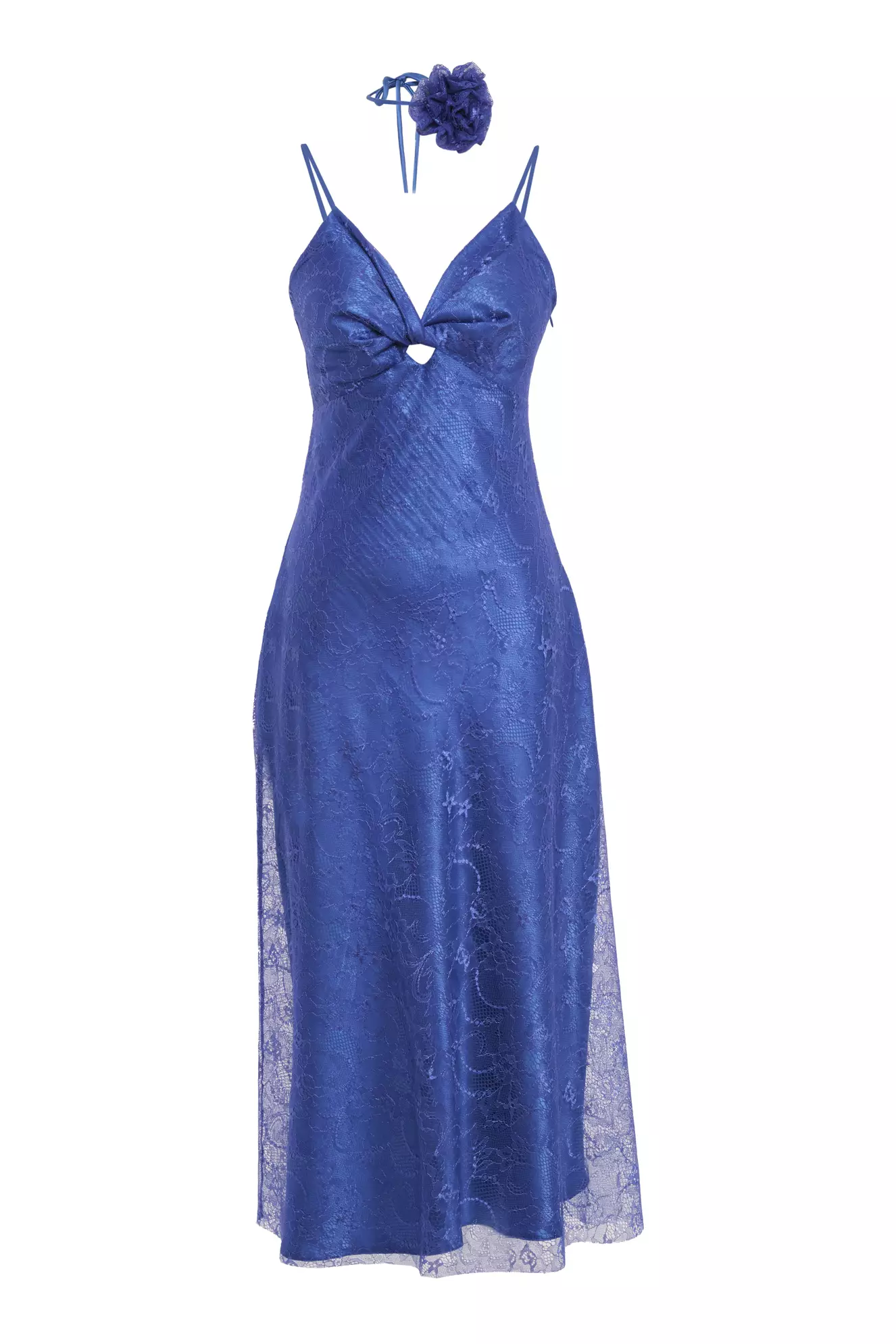 Blue Lace Sleeveless Midi Dress