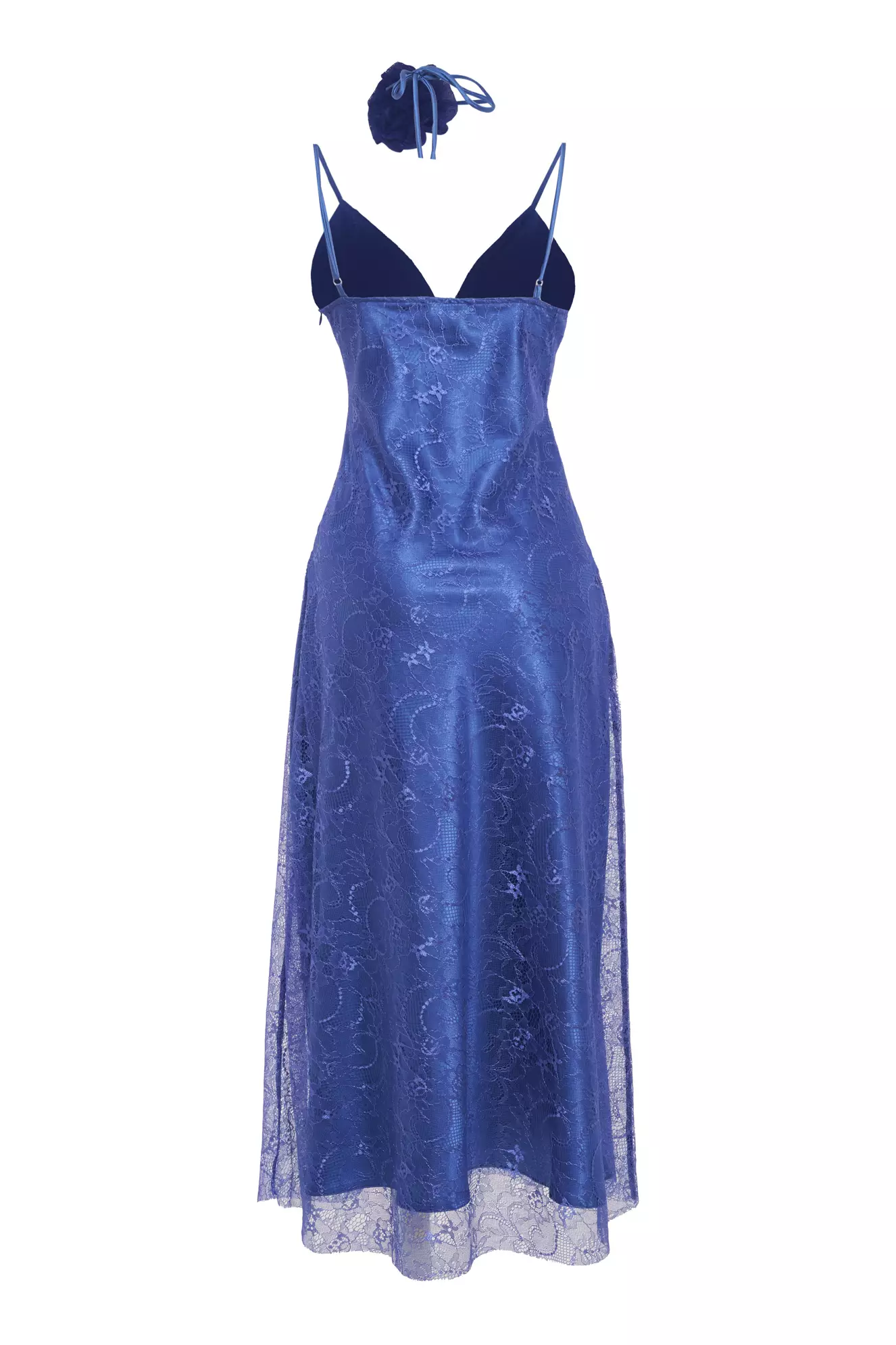 Blue Lace Sleeveless Midi Dress