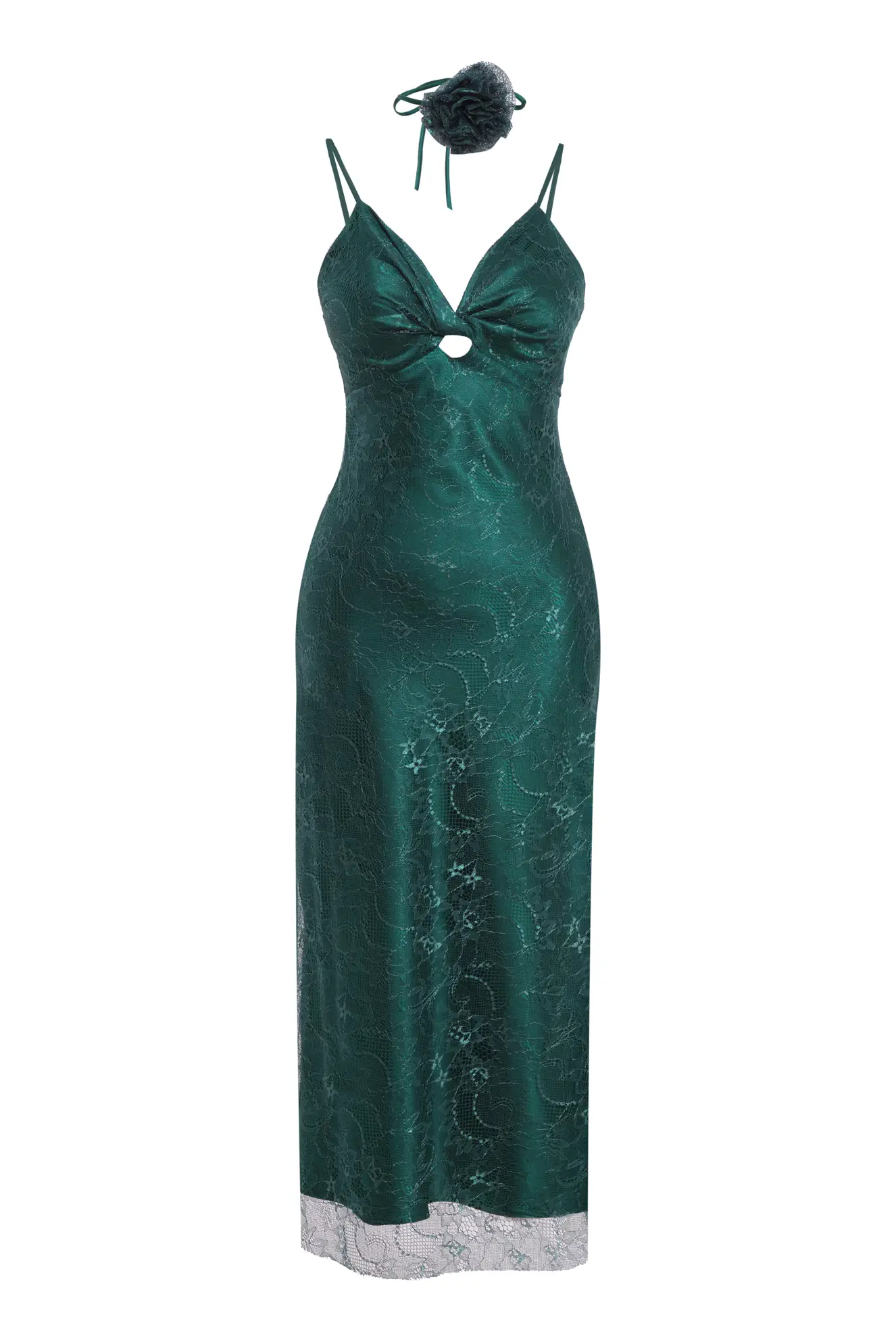 Green Lace Sleeveless Midi Dress