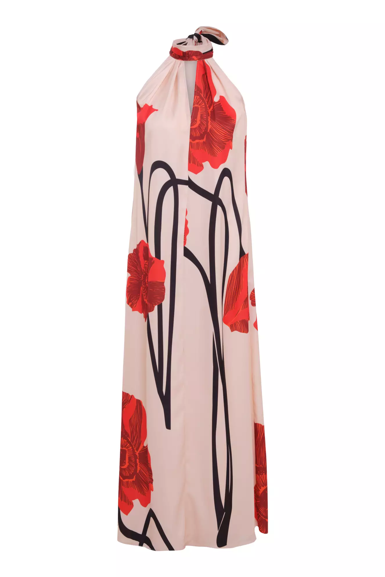Printed satin sleeveless long dress