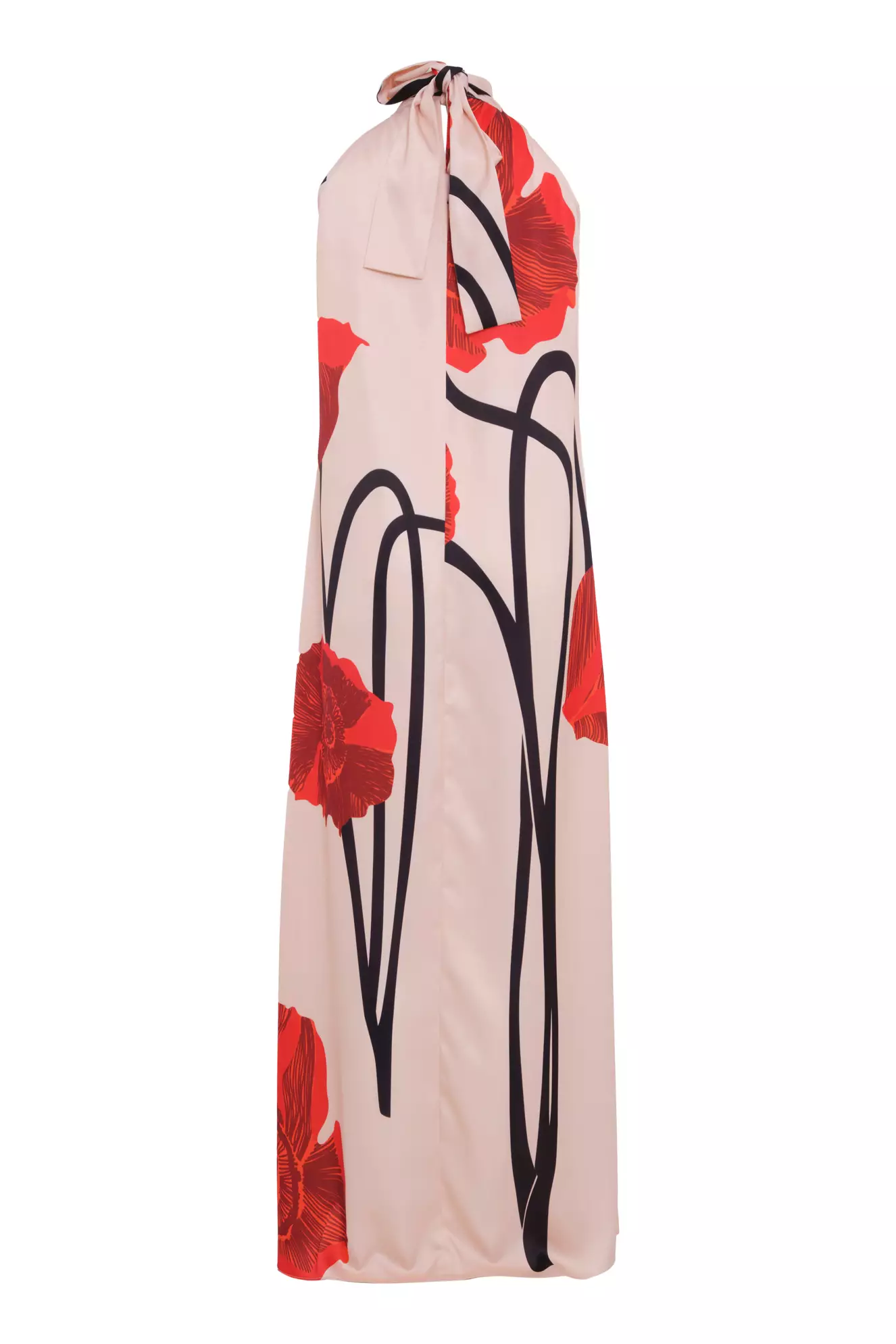 Printed satin sleeveless long dress