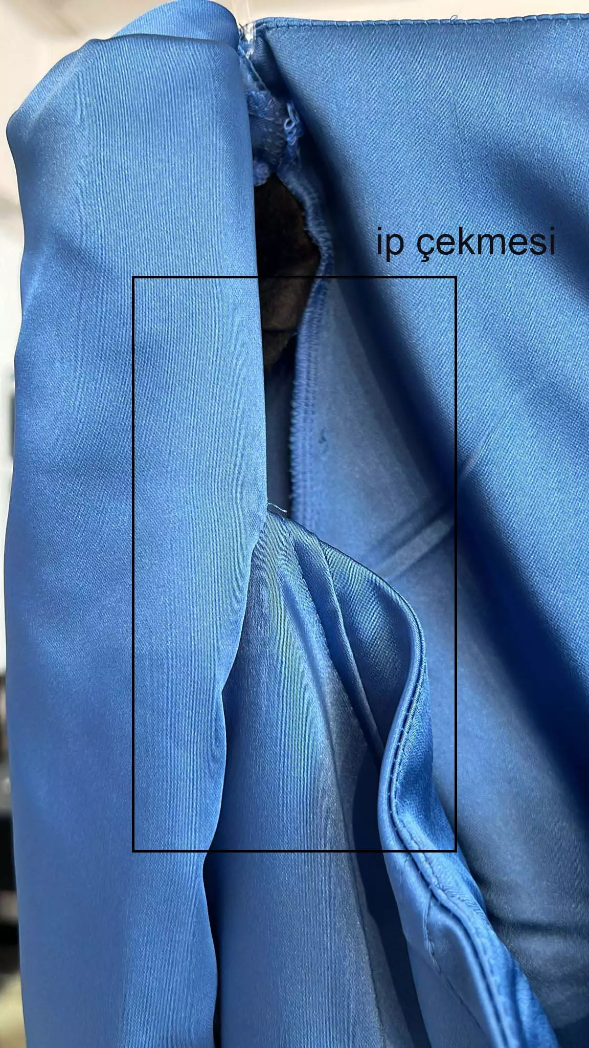 Indigo satin long sleeve long dress