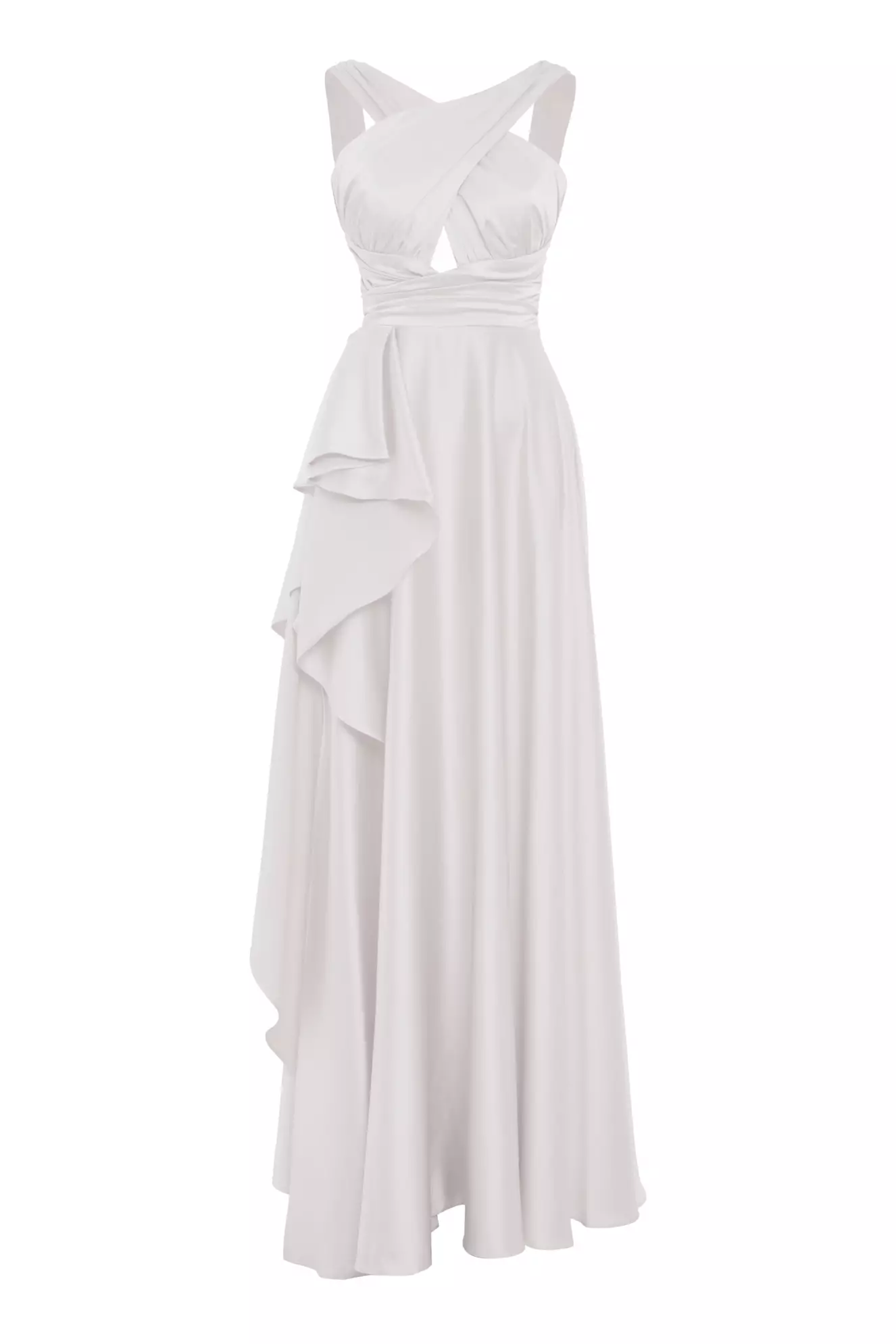 White satin sleeveless long dress