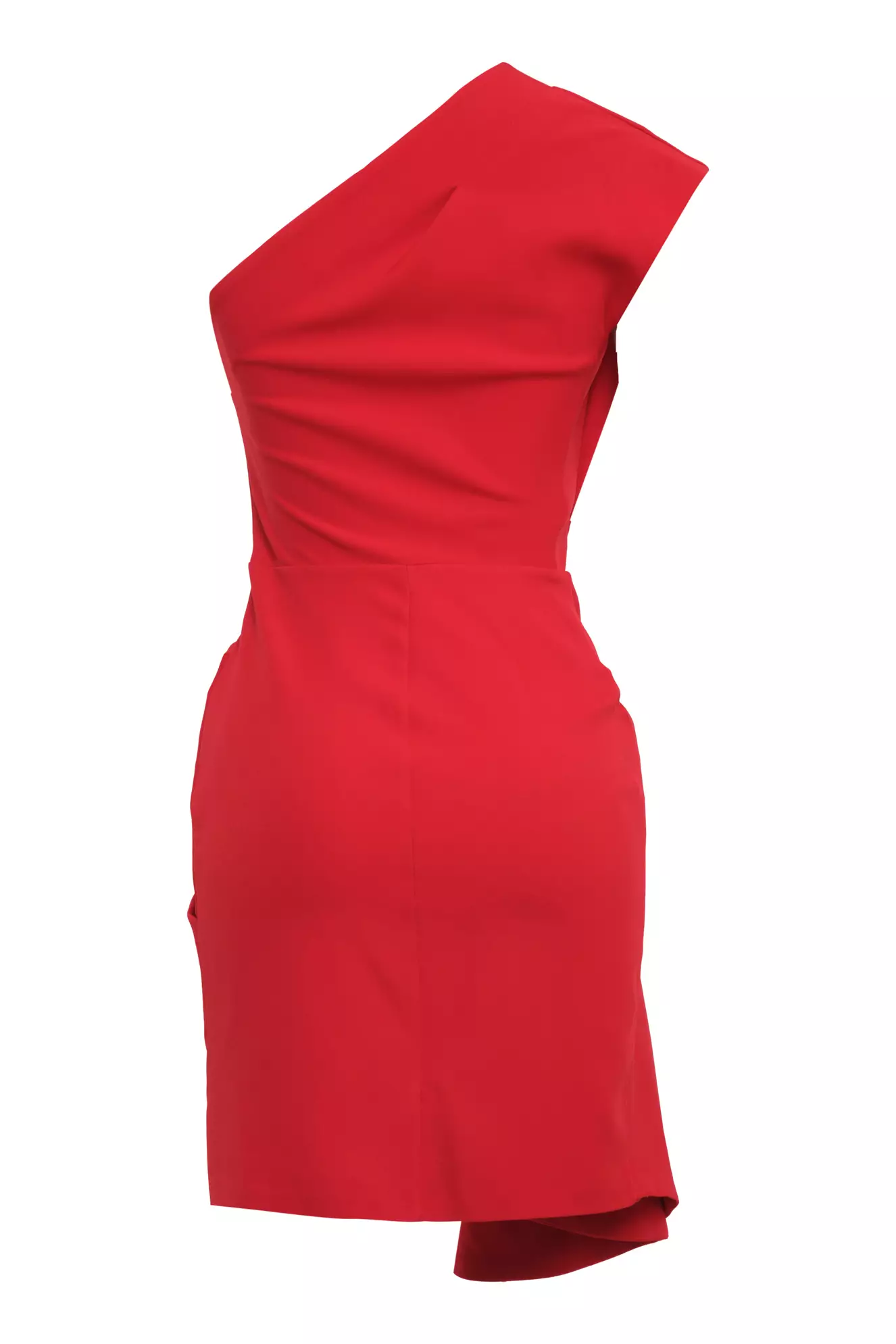 Red Crepe One Arm Mini Dress