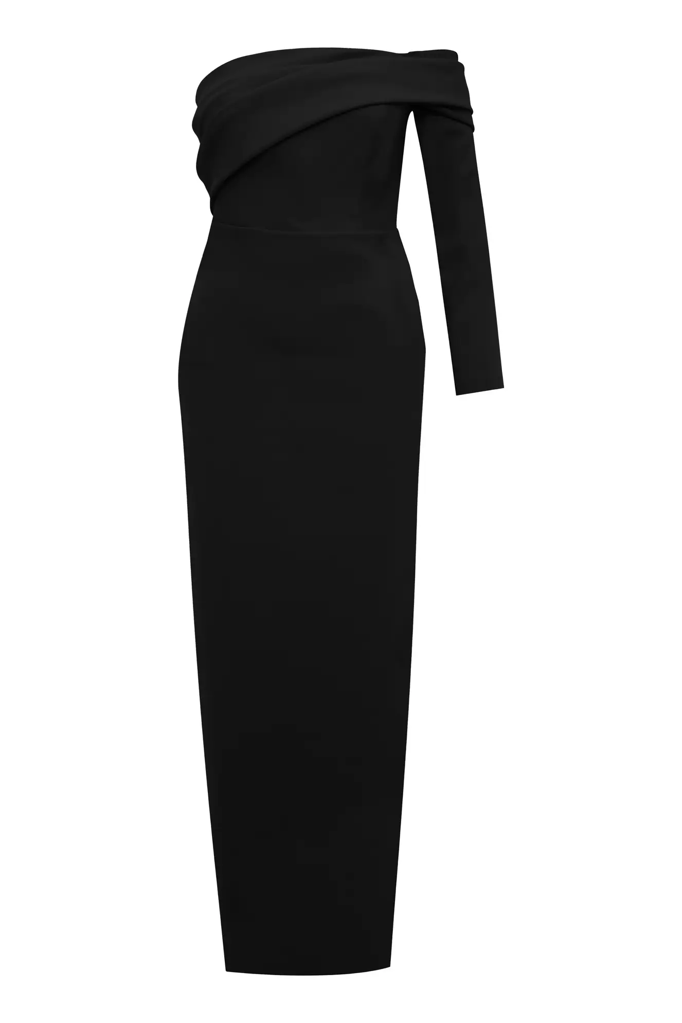 Black Plus Size Crepe One Arm Long Dress