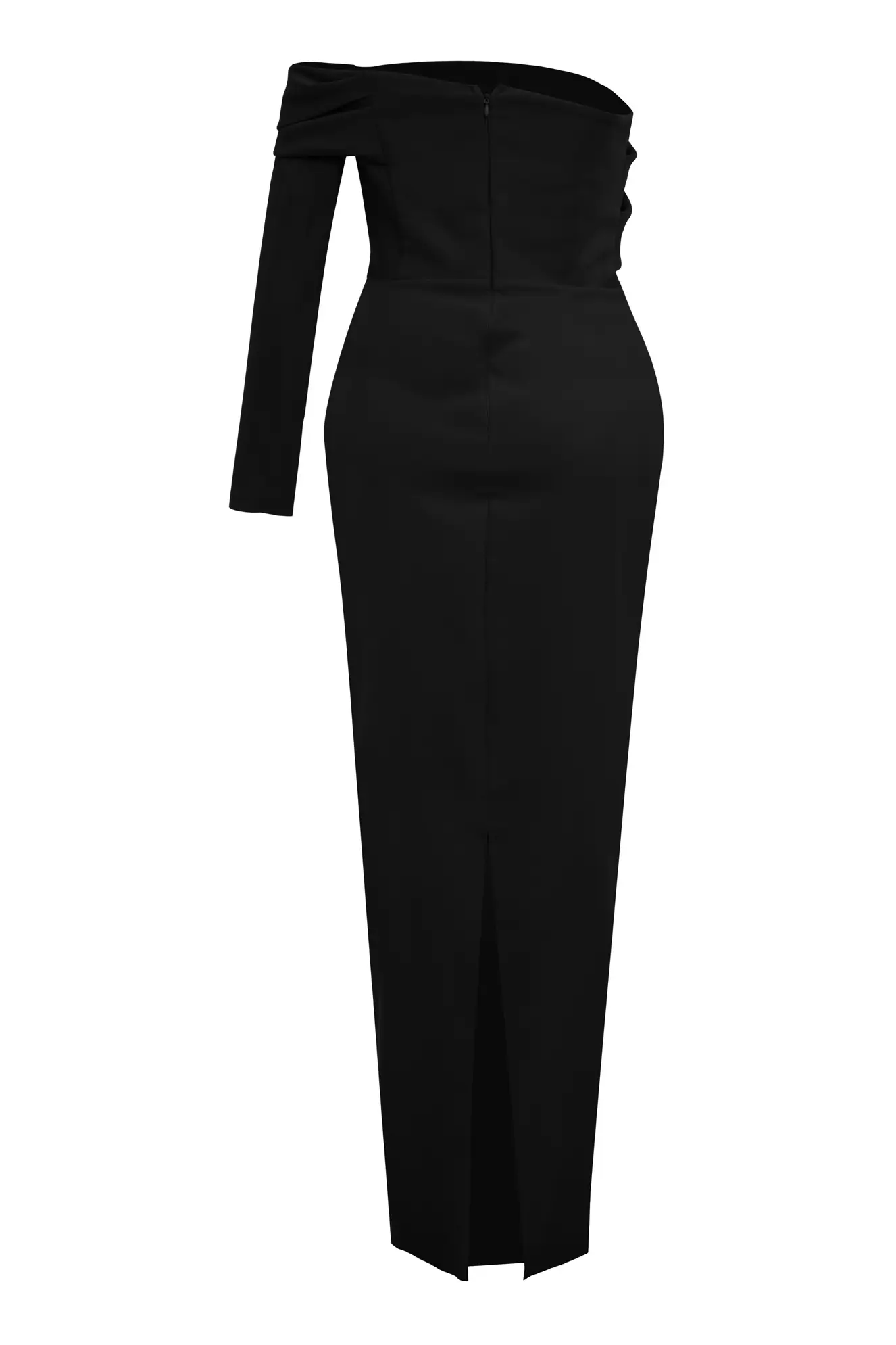Black Plus Size Crepe One Arm Long Dress