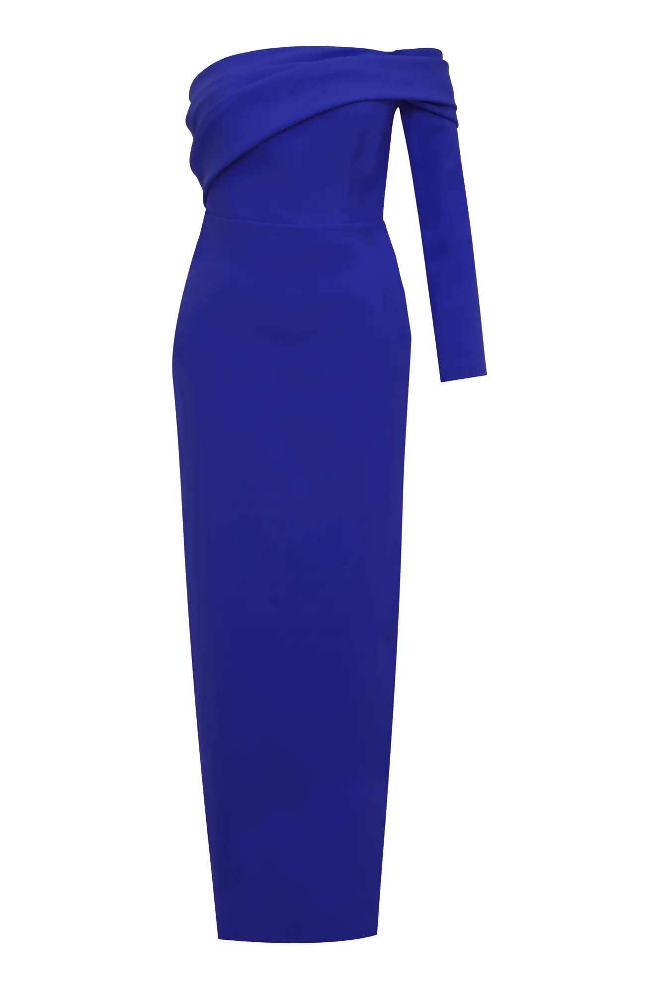 Blue plus size crepe one arm long dress