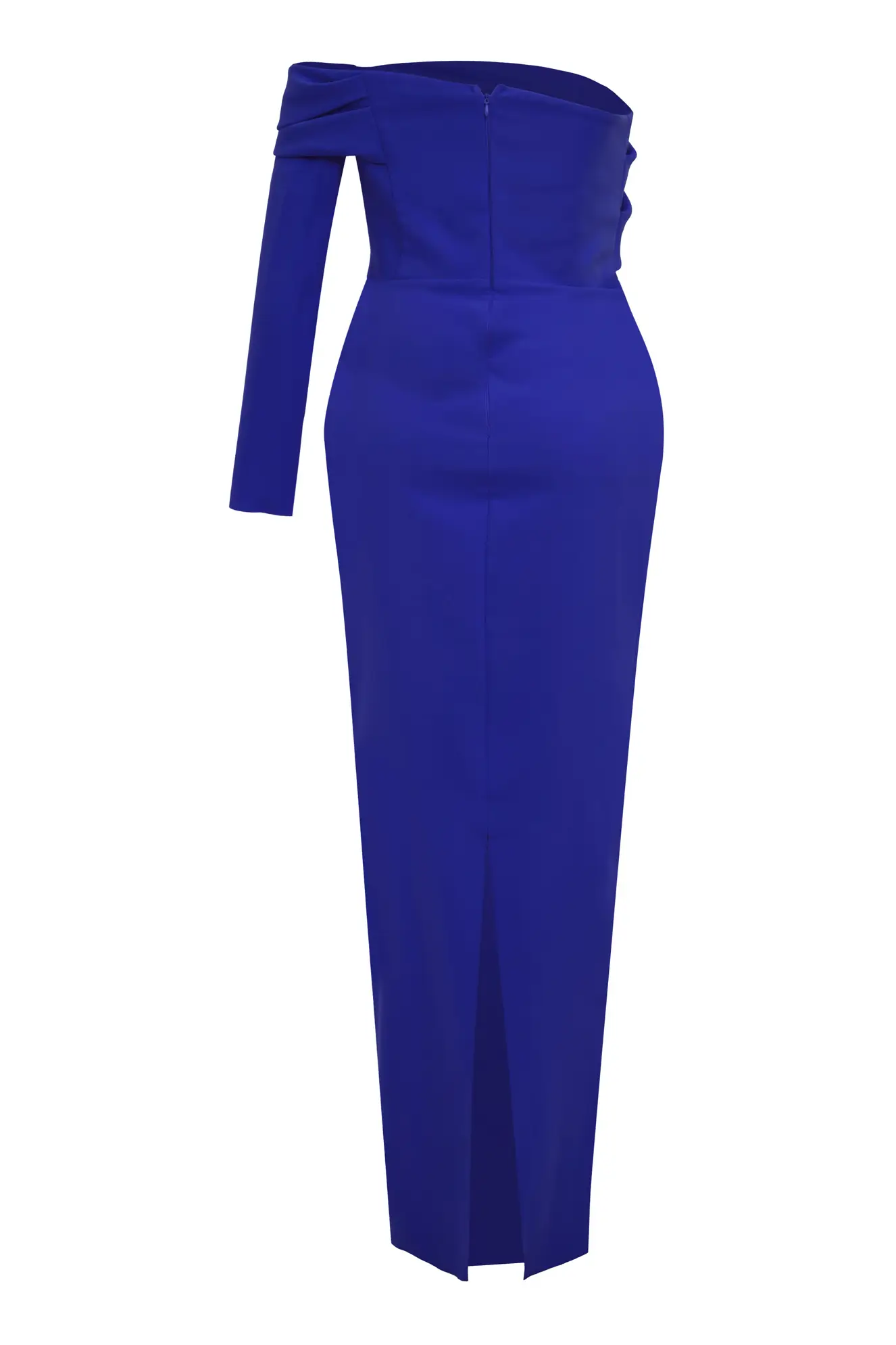Blue plus size crepe one arm long dress
