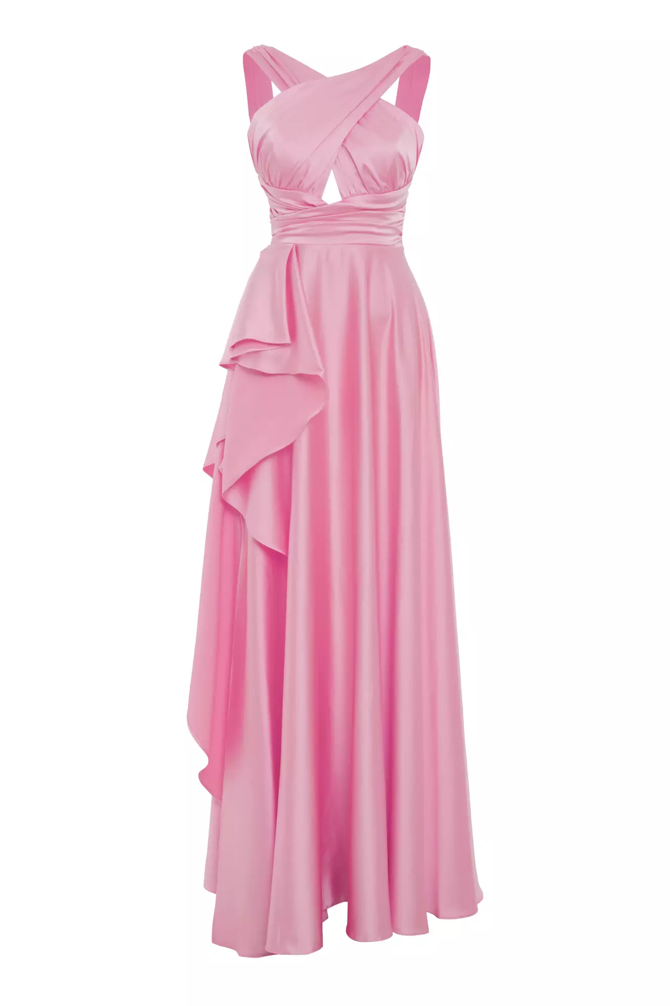 Pink satin sleeveless long dress
