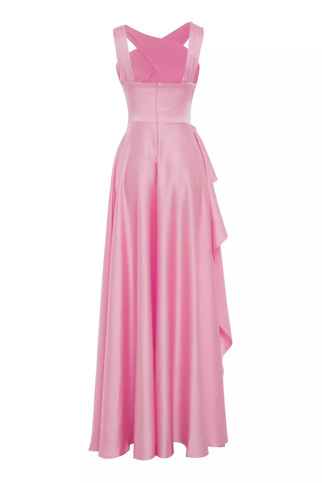 Pink satin sleeveless long dress